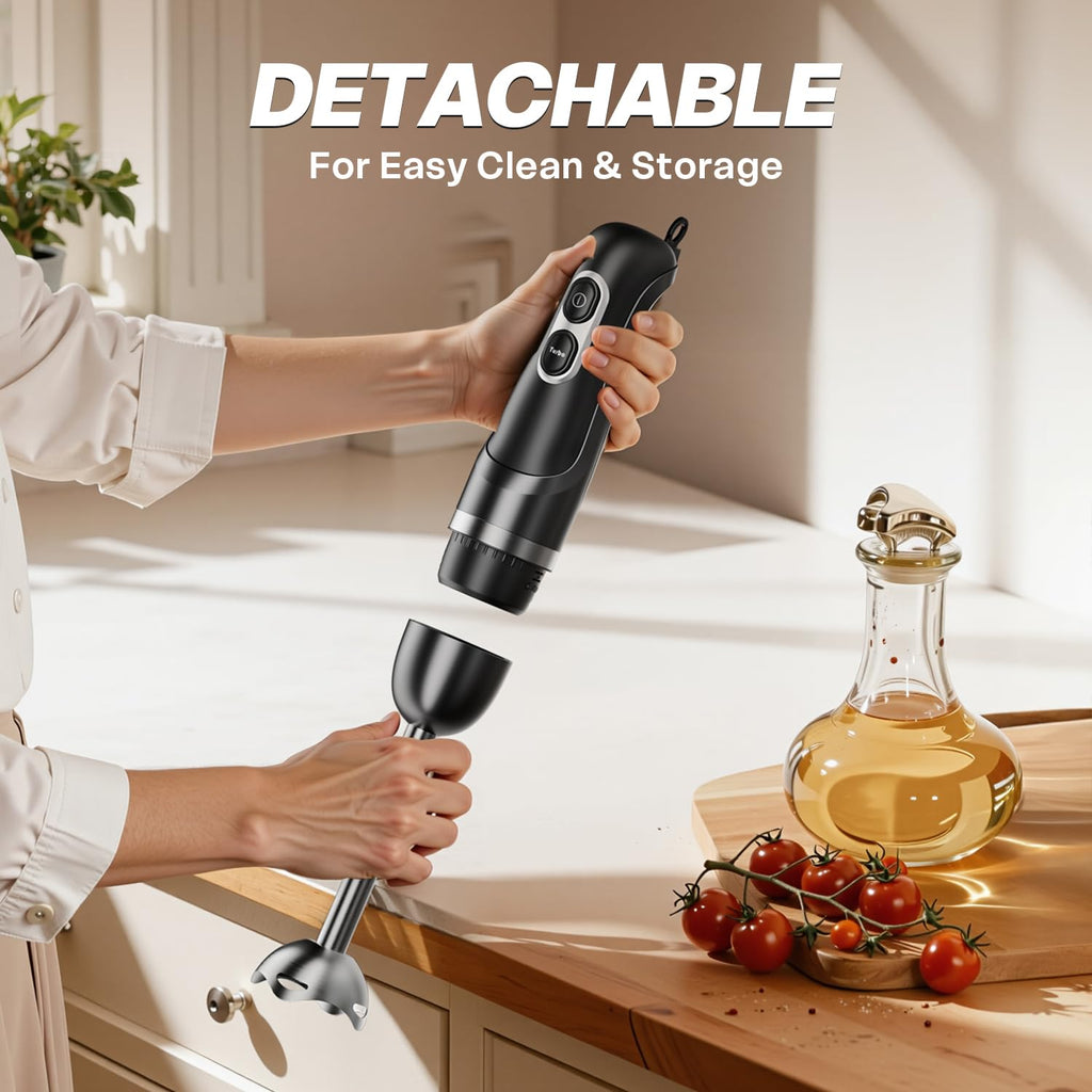 Turelar Immersion Blender Handheld Corded Hand Blenders Set 1100W, Trigger Variable Speed 5 in 1 Stick Emulsifier with Chopper, Whisk and Frother for Soup, Baby Food and Smoothies,Black