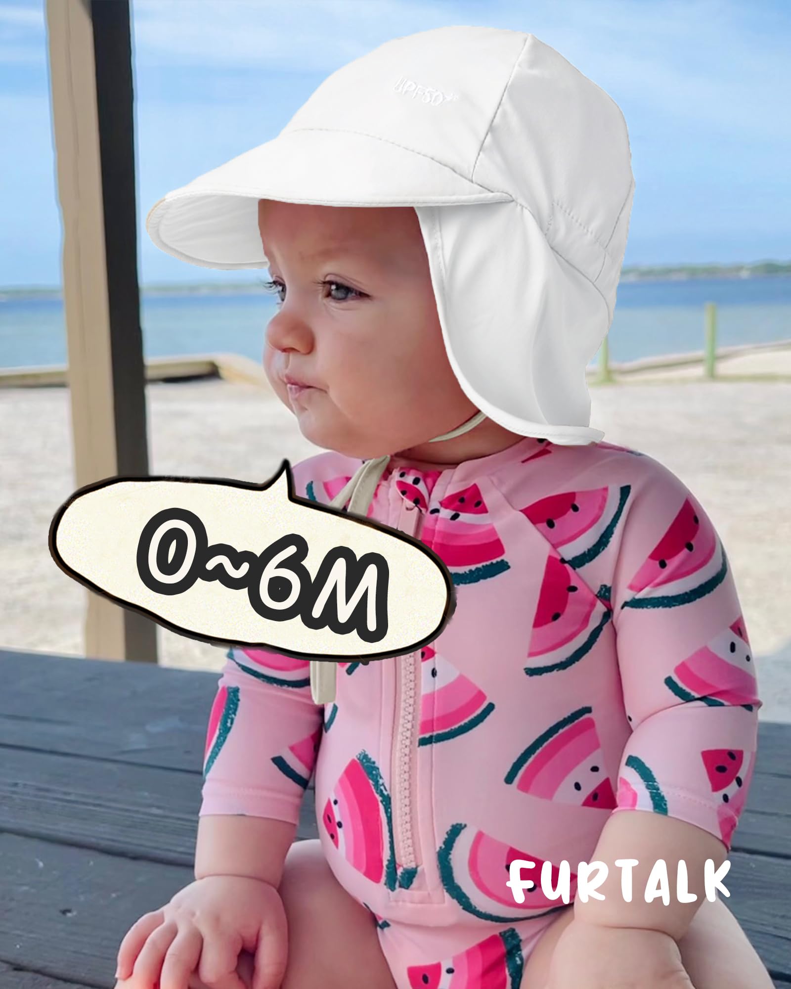 FURTALK Baby Sun Hat with Neck Flap UPF 50+ Adjustable Baby Boys Girls Summer Beach Hat for Traveling Swim Hat