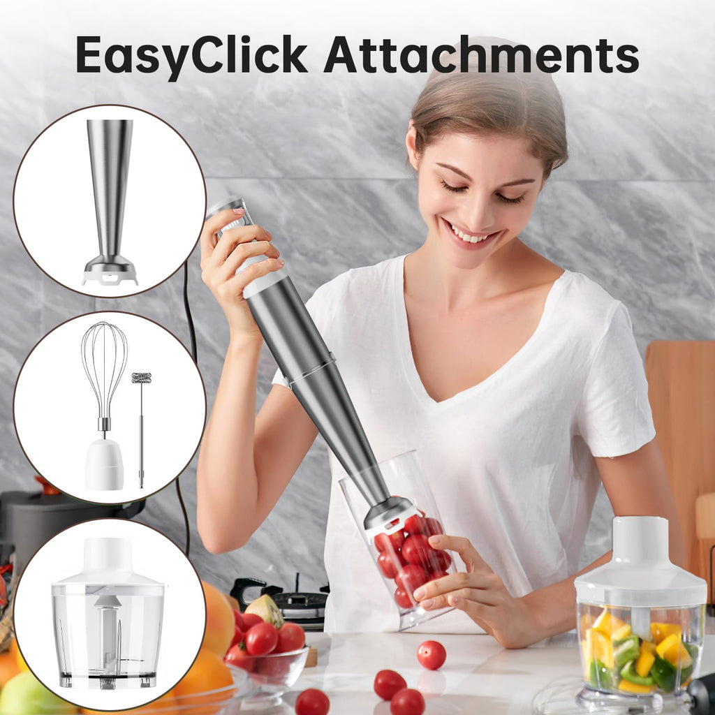 Turelar Immersion Blender Handheld Corded Hand Blenders Set 1100W, Trigger Variable Speed 5 in 1 Stick Emulsifier with Chopper, Whisk and Frother for Soup, Baby Food and Smoothies,Black
