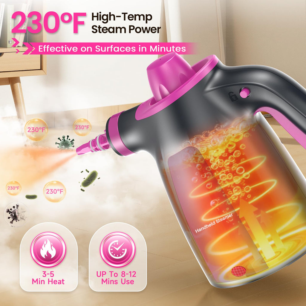 Steam Cleaner, Pressurized Handheld 13pcs Multi-Purpose Natural Deep Cleaning Steamer, Portable Steamer for Cleaning Home, Grout, Kitchen, Car, Window, Upholstery, Bathroom and Clothes, White