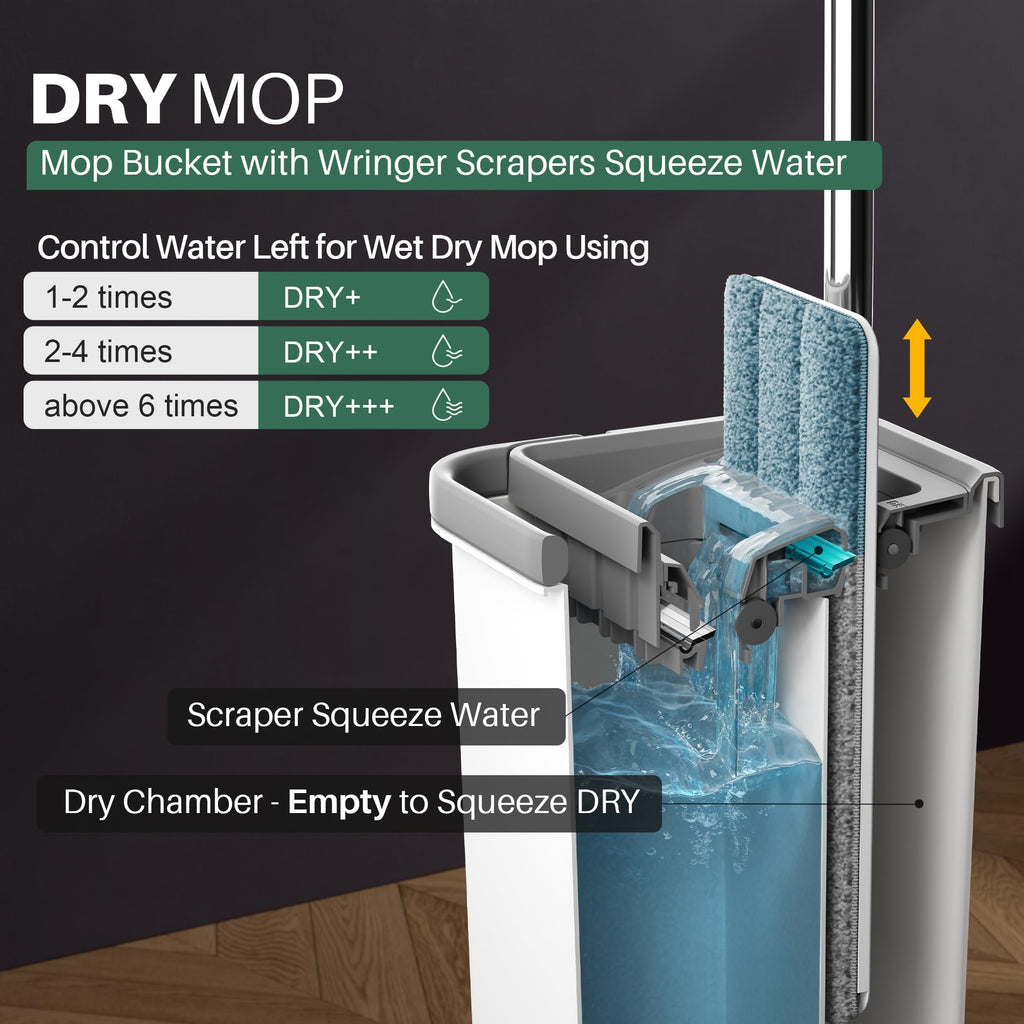 JOYMOOP Mop and Bucket Set, Hands-Free Flat Floor Mop with 3 Washable Microfiber Pads, Wet and Dry Use, Ideal for Home and Commercial Floor Cleaning