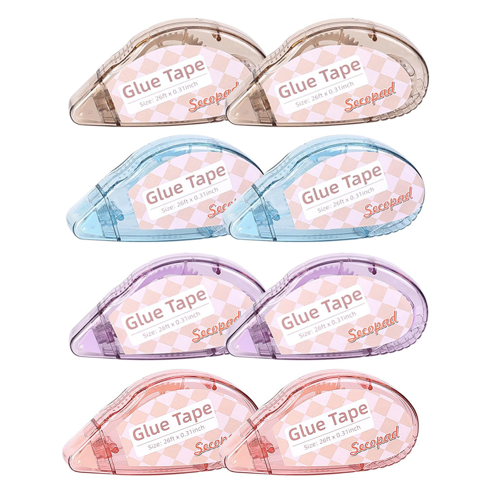 Secopad Scrapbook Tape, 4 Pack Double Sided Tape Roller for Crafts, Adhesive Glue Runner Scrapbooking Supplies Journaling School Office Teacher Supplies, 0.3IN x 26FT, Clear Light-Colored Shell