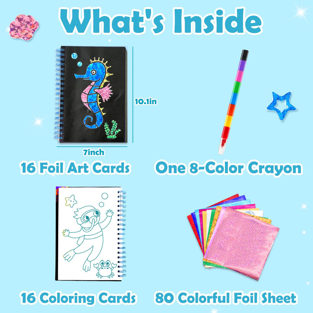 FUNNYB&G Foil Art Craft Kit for Girls 4-10 Years Old: Mess-Free & No-Glue, Create 16 Sparkly Princess Unicorn Pictures – Perfect Travel Toy & Birthday Gift for Kids (Princess)
