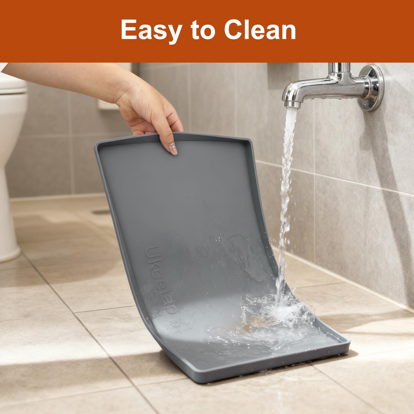 ukeetap Extra Thick Silicone Mat Waterproof with Raised Edge 34" x 22", Under Sink Mat for Kitchen & Bathroom, Kitchen Cabinet Liner, Multi-Purpose for Storage & Protection, Gray