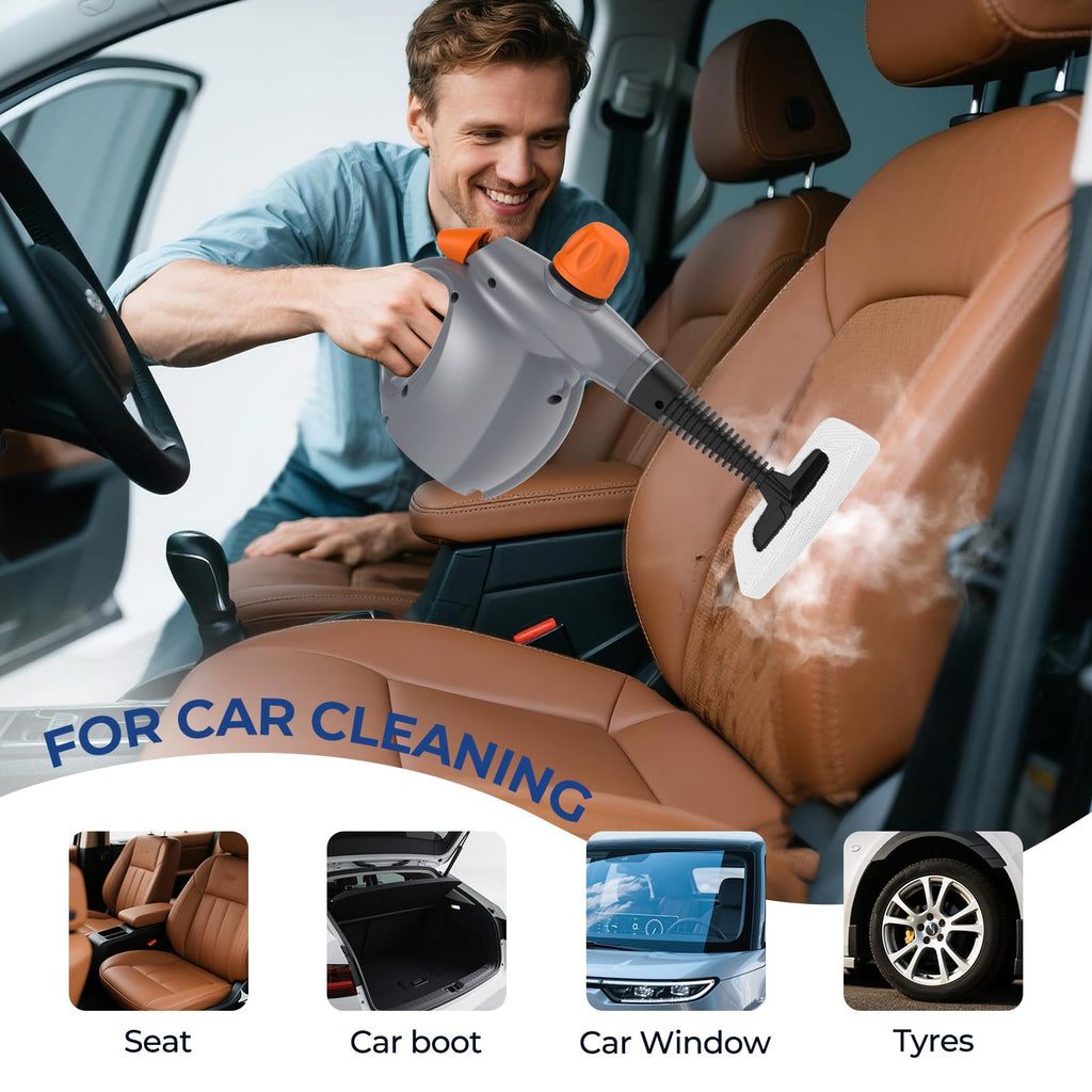 Steam Cleaner, Pressurized Handheld 13pcs Multi-Purpose Natural Deep Cleaning Steamer, Portable Steamer for Cleaning Home, Grout, Kitchen, Car, Window, Upholstery, Bathroom and Clothes, White