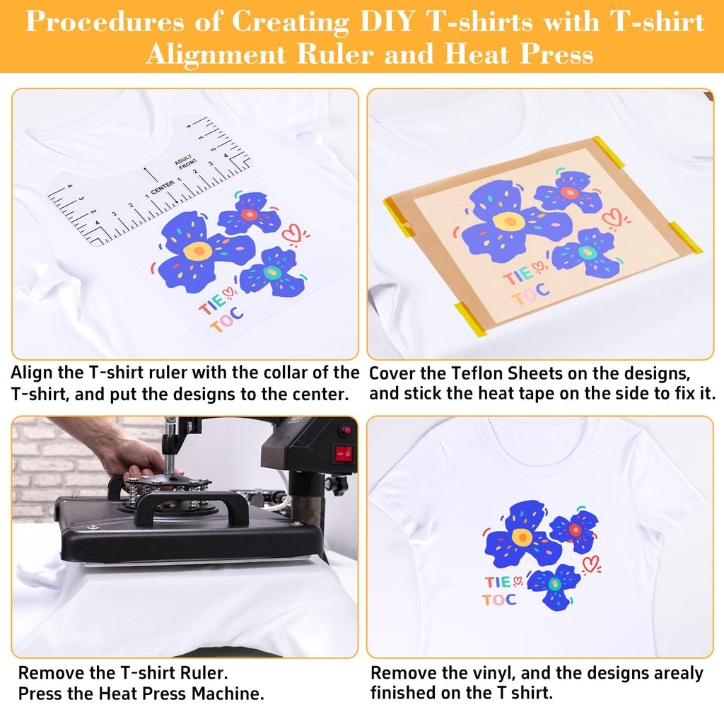 9Pcs Tshirt-Ruler Guide to Center Vinyl, Transparent V-Neck/Round PVC Ruler for Alignment, Heat Press, Children Youth Adult, Front and Back Measurement (10in)