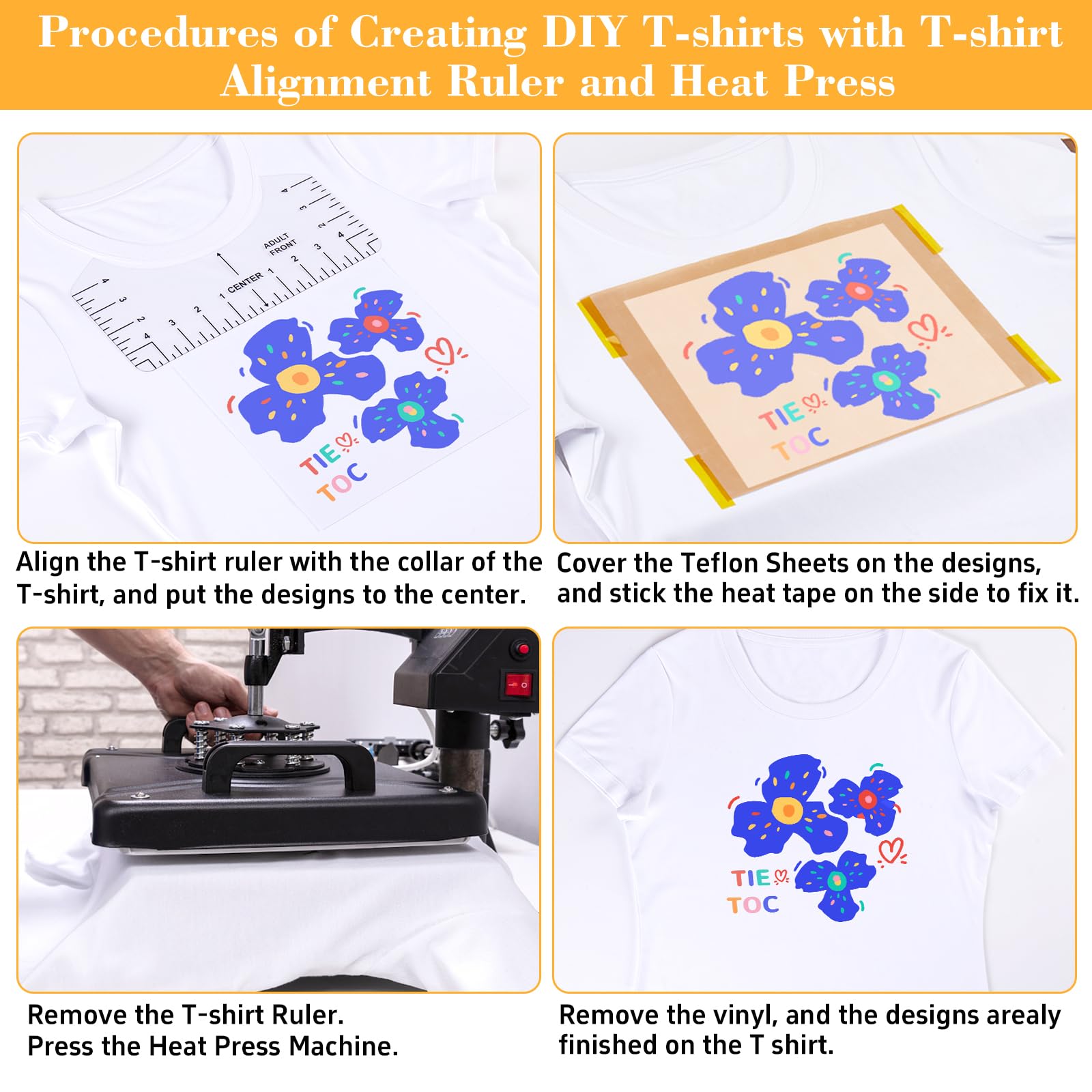 9Pcs Tshirt-Ruler Guide to Center Vinyl, Transparent V-Neck/Round PVC Ruler for Alignment, Heat Press, Children Youth Adult, Front and Back Measurement (10in)