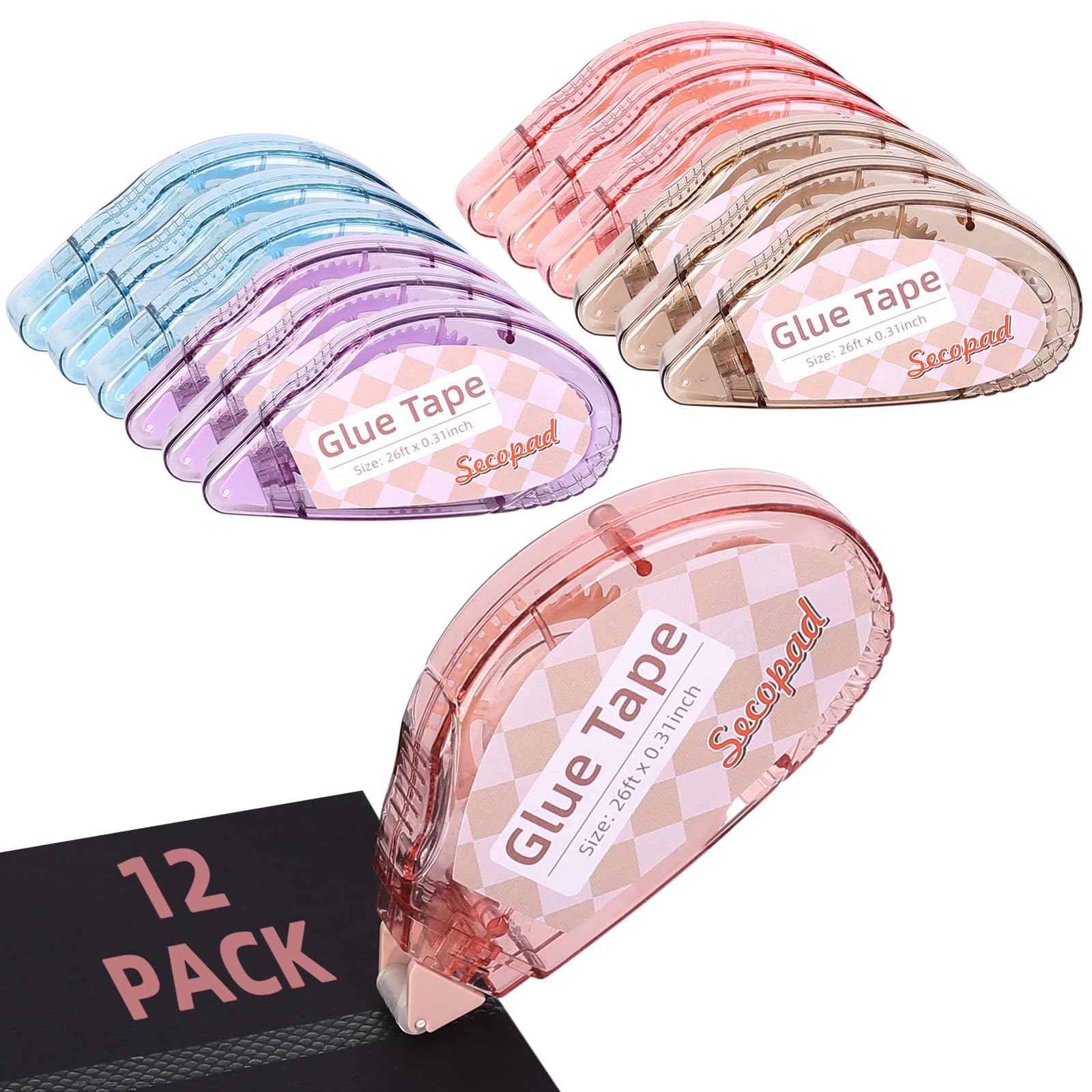 Secopad Scrapbook Tape, 4 Pack Double Sided Tape Roller for Crafts, Adhesive Glue Runner Scrapbooking Supplies Journaling School Office Teacher Supplies, 0.3IN x 26FT, Clear Light-Colored Shell