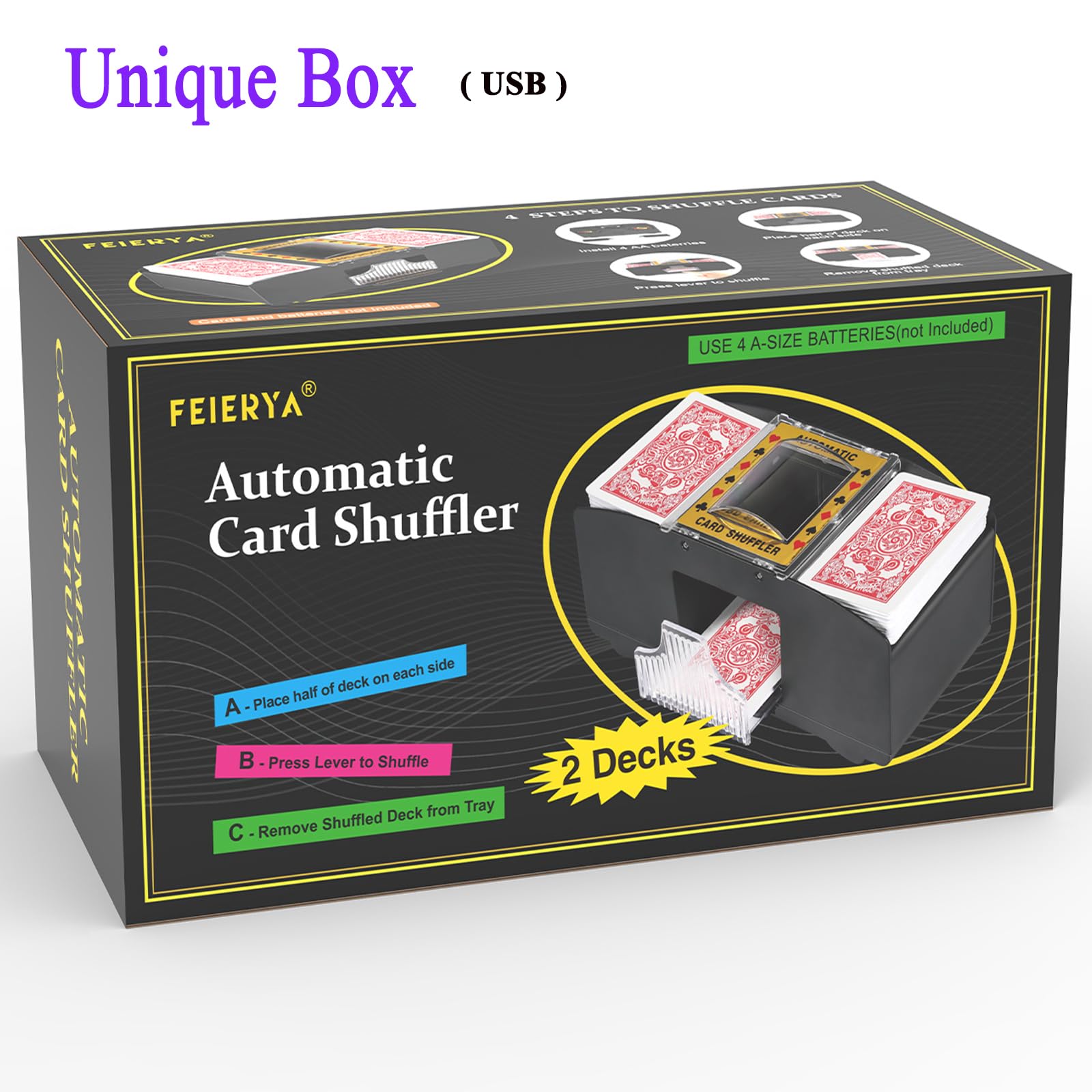 FEIERYA Automatic Card Shuffler 2 Deck,Battery-Operated Electric UNO Poker Shuffler,Playing Card Shuffler for Home Card Game,Travel