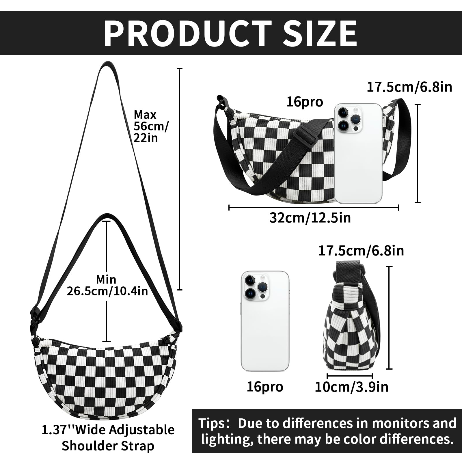 Nylon Crescent Crossbody Bag for Women Purses Trendy Men,Small Travel Sling Bag Hobo