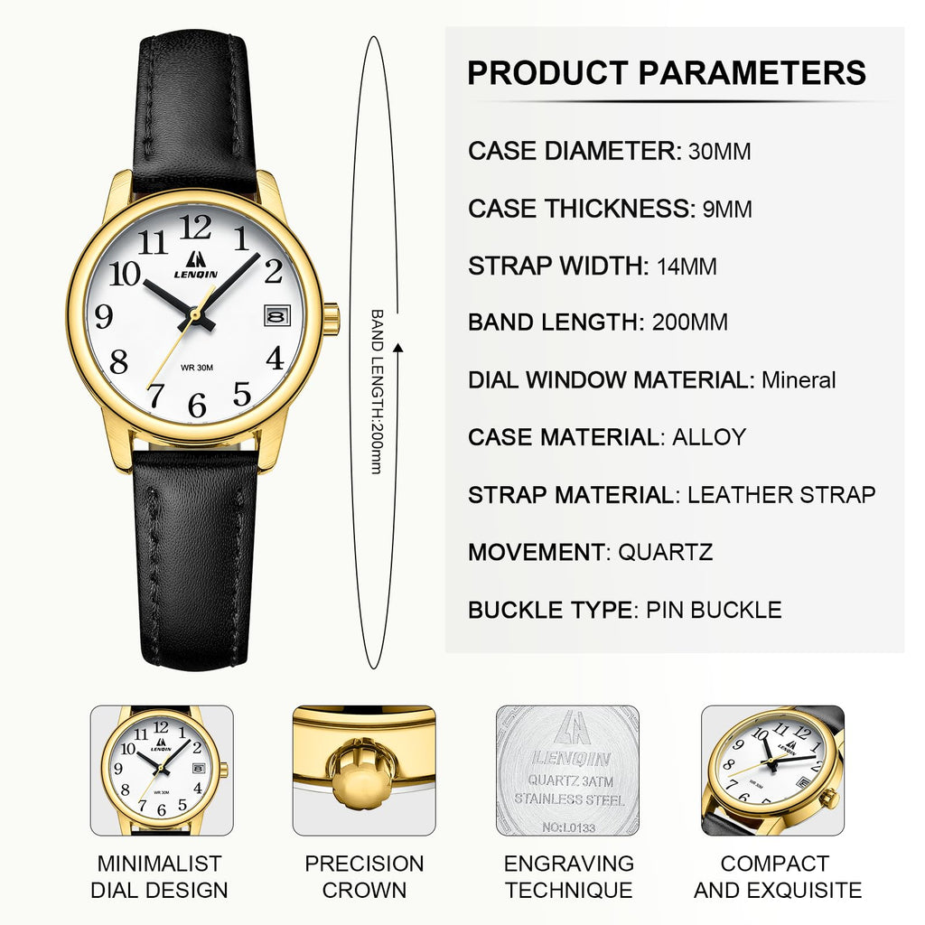 LN LENQIN Ladies Watches Analog Quartz Watch for Women Waterproof Women's Wrist Watches Easy Reader Womens Watch with Leather Strap