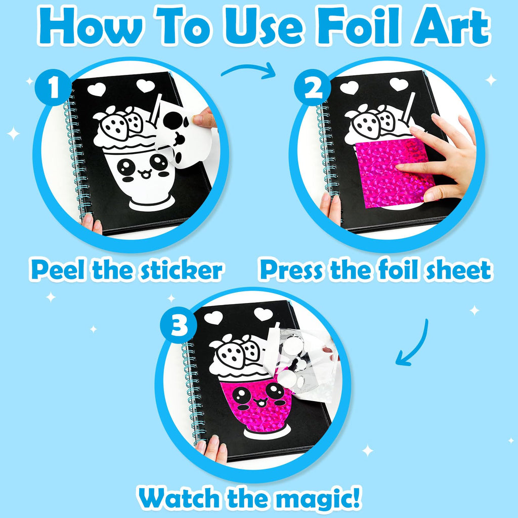 FUNNYB&G Foil Art Craft Kit for Girls 4-10 Years Old: Mess-Free & No-Glue, Create 16 Sparkly Princess Unicorn Pictures – Perfect Travel Toy & Birthday Gift for Kids (Princess)