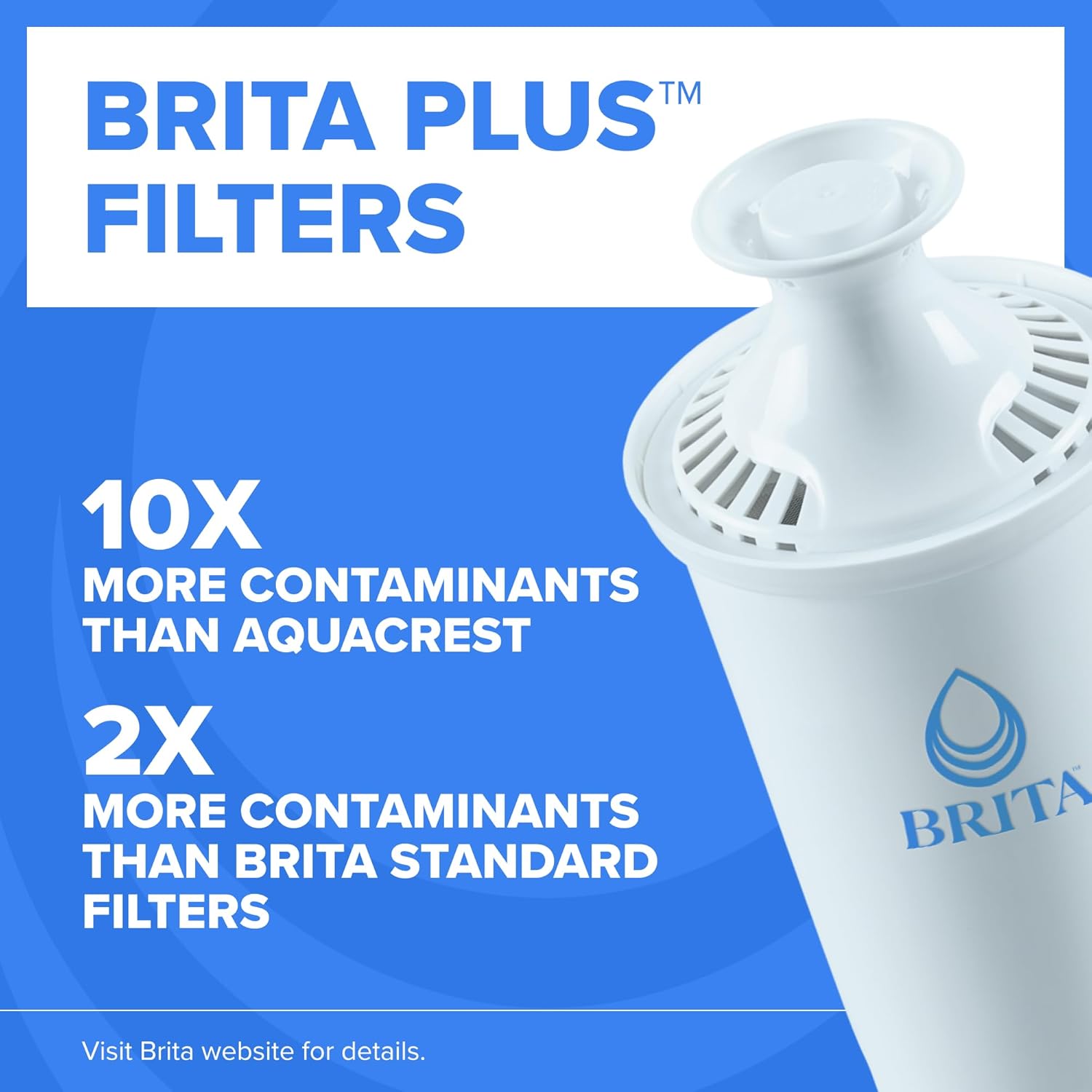 Brita BritaPlus Replacement Water Filter for Pitchers and Dispensers, WQA NSF/ANSI Certified, Reduces 2x More Contaminants vs. Standard Brita, Reduces Chlorine Zinc Copper Mercury & More, 4 Filters