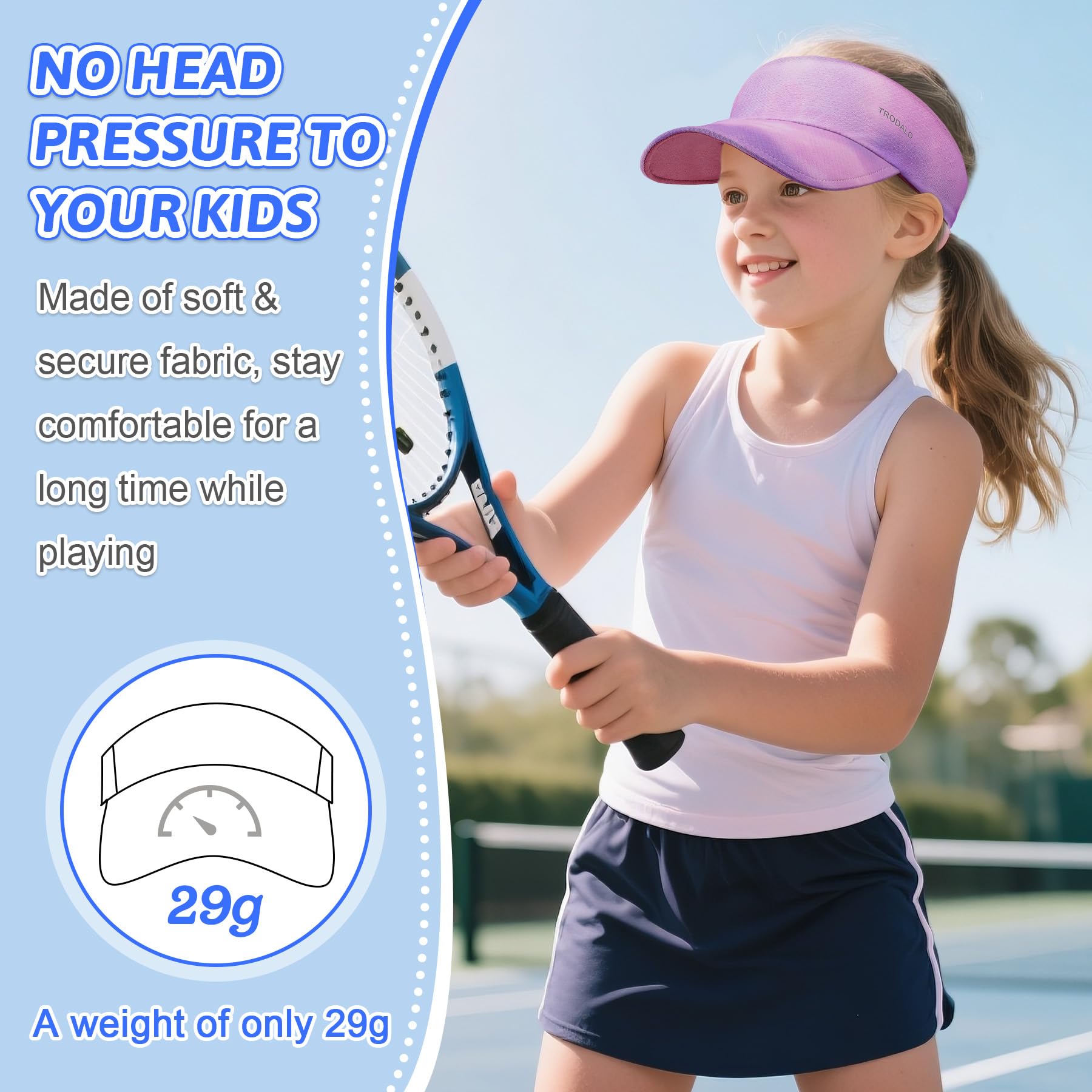 Kids Sun Visor Hats for Girls Boys, Lightweight Cooling Stretchy Visor, Packable Sports Hat for Running, Tennis, Golf
