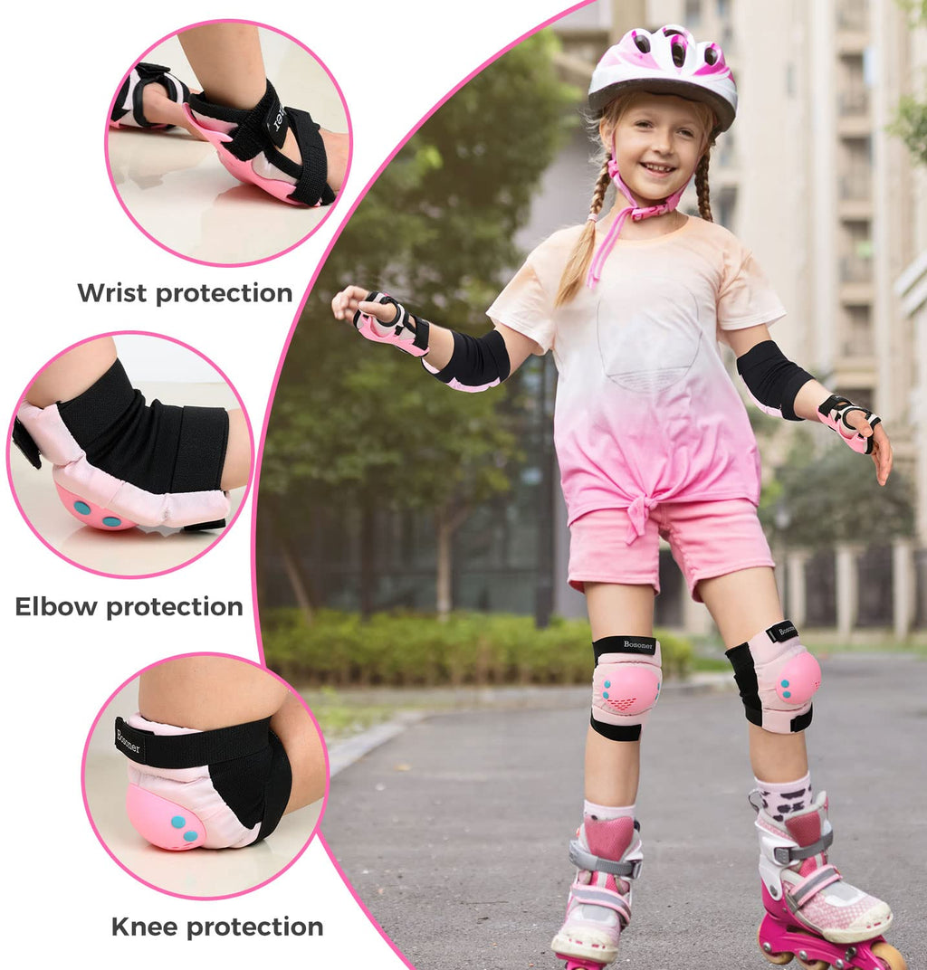 BOSONER Kids/Youth Knee Pads Elbow Pads Wrist Guards Set for 3-15 Years, Child Protective Gear Set for Roller Skates, Cycling, BMX Bike, Skateboard, Inline Skating, Scooter Riding Sports…