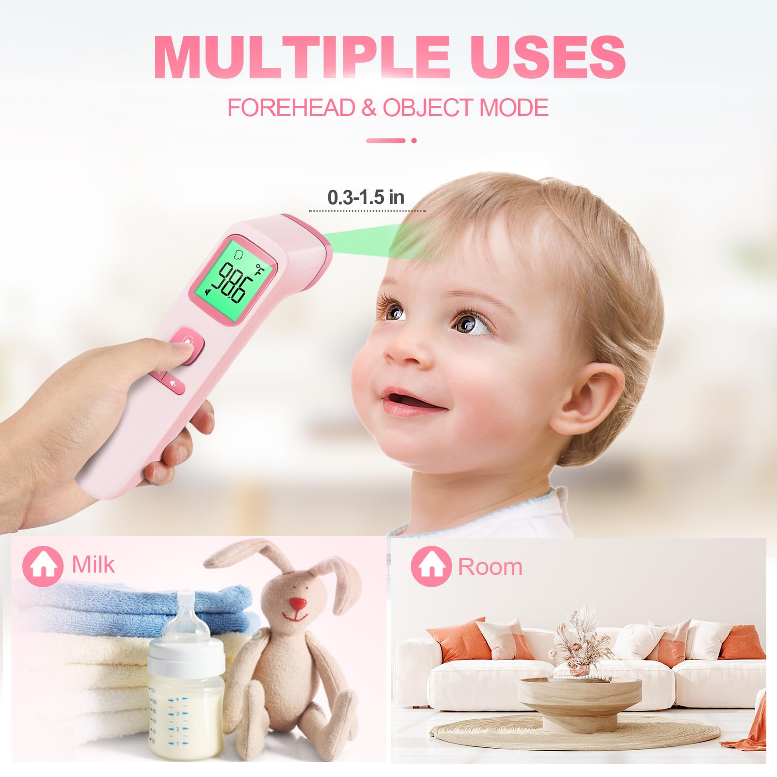 No-Touch Thermometer for Adults and Kids, Accurate Digital Baby Thermometer | 1s Fast Reading, Fever Alarm, Silent Mode, 35-Reading Memory, Forehead & Object Mode, AAA Battery Included, for Home & Clinic