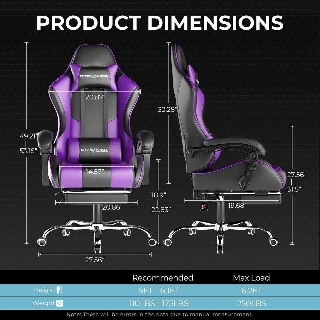 GTPLAYER Gaming Chair, Computer Chair with Footrest and Lumbar Support, Height Adjustable Game Chair with 360°-Swivel Seat and Headrest and for Office or Gaming (Pearl White)