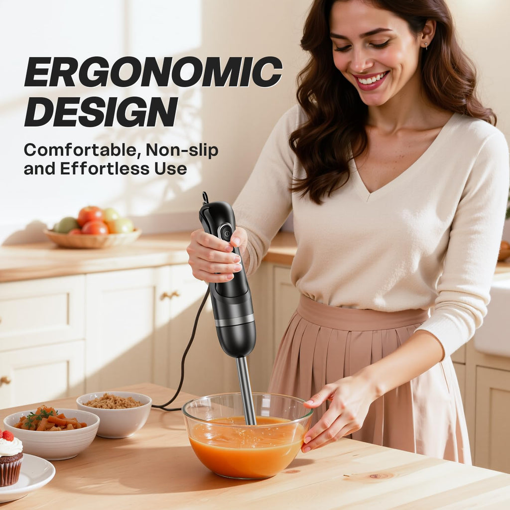 Turelar Immersion Blender Handheld Corded Hand Blenders Set 1100W, Trigger Variable Speed 5 in 1 Stick Emulsifier with Chopper, Whisk and Frother for Soup, Baby Food and Smoothies,Black