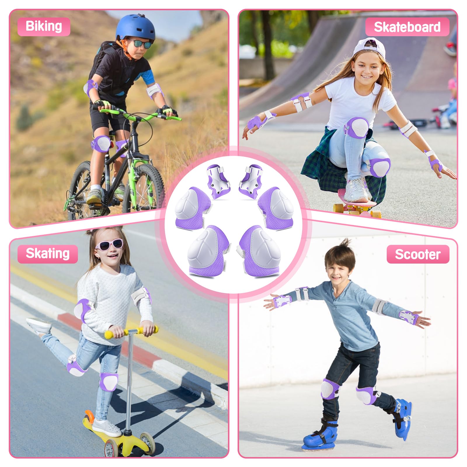 Wemfg Kids Protective Gear Set Knee Pads for Kids 3-14 Years Toddler Knee and Elbow Pads with Wrist Guards 3 in 1 for Skating Cycling Bike Rollerblading Scooter