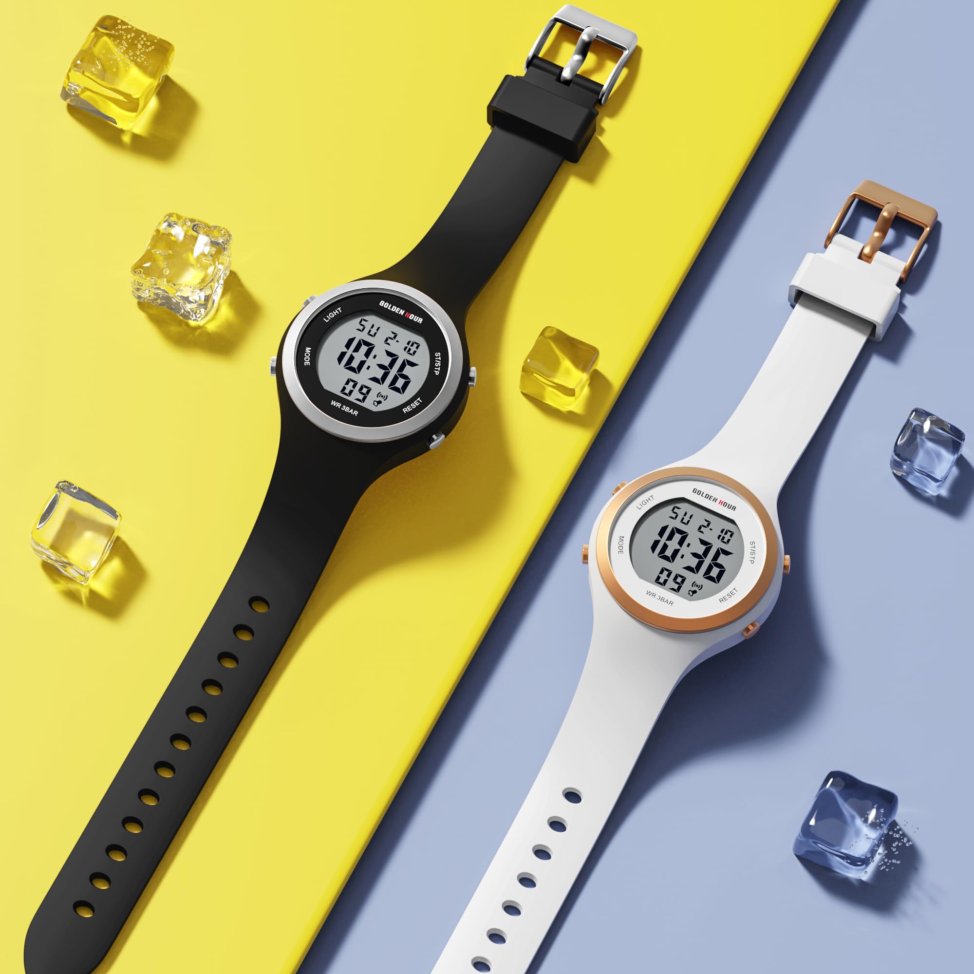 GOLDEN HOUR Waterproof Sport Women's Digital Chronograph Silicone Strap Watch