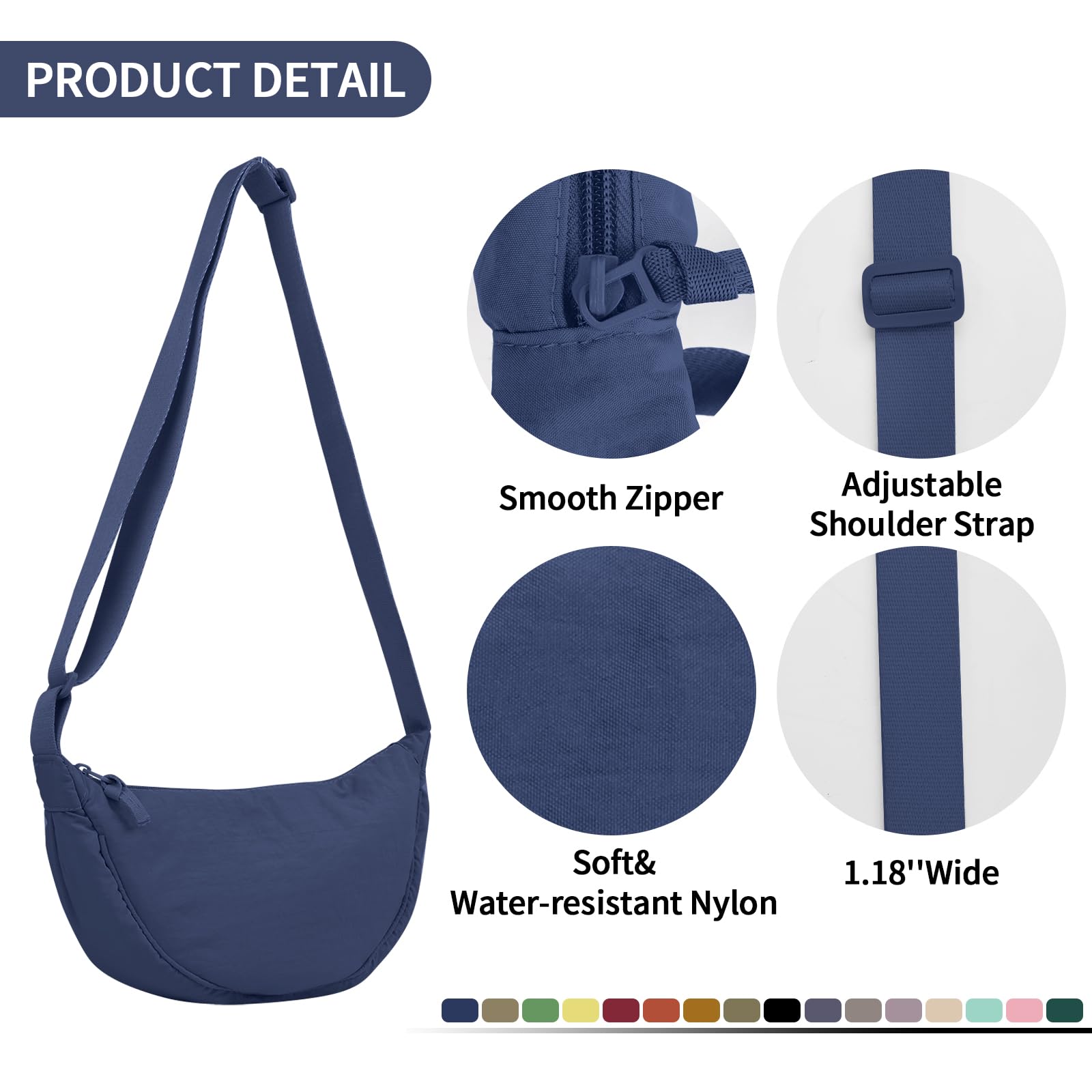 Nylon Crescent Crossbody Bag for Women Purses Trendy Men,Small Travel Sling Bag Hobo