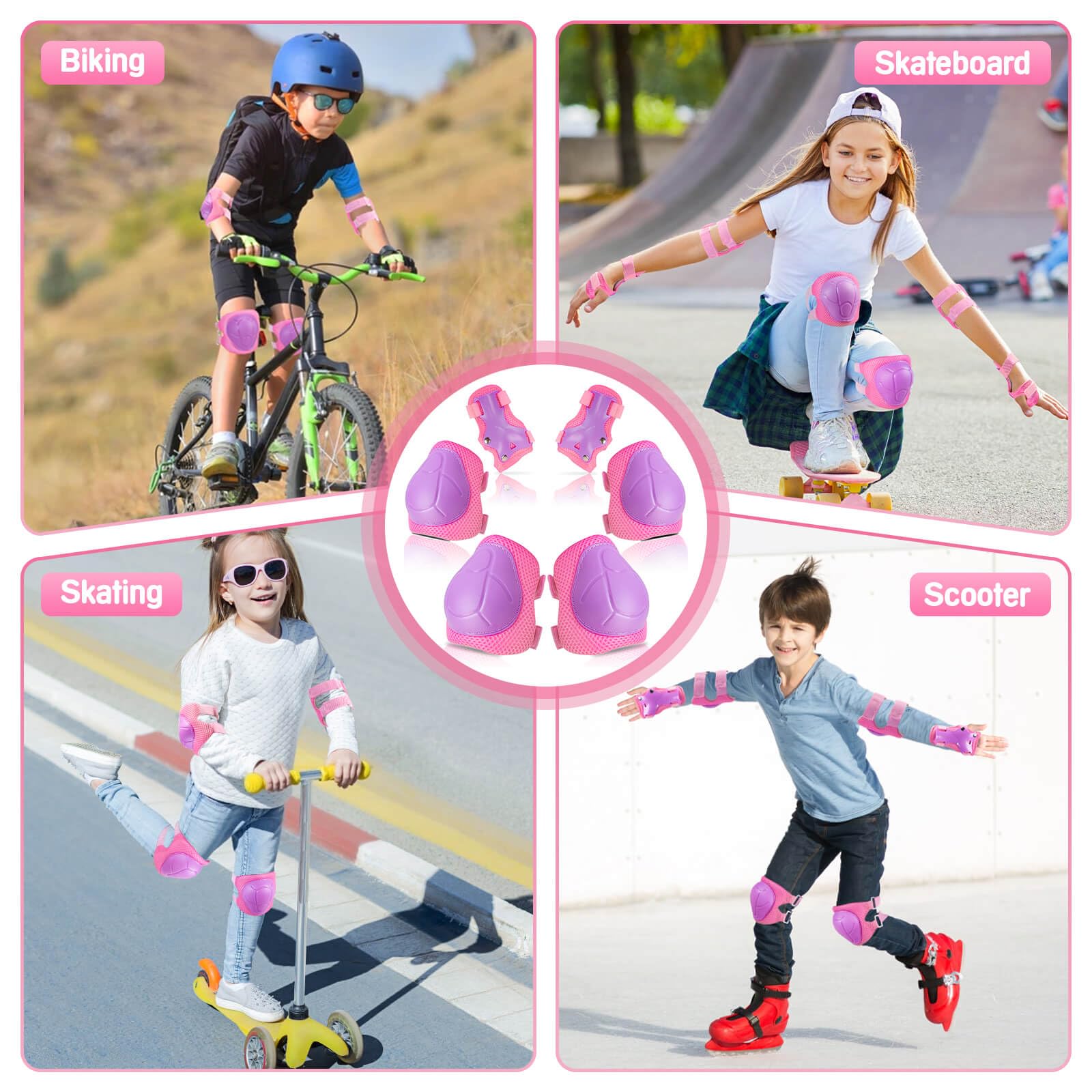 Wemfg Kids Protective Gear Set Knee Pads for Kids 3-14 Years Toddler Knee and Elbow Pads with Wrist Guards 3 in 1 for Skating Cycling Bike Rollerblading Scooter