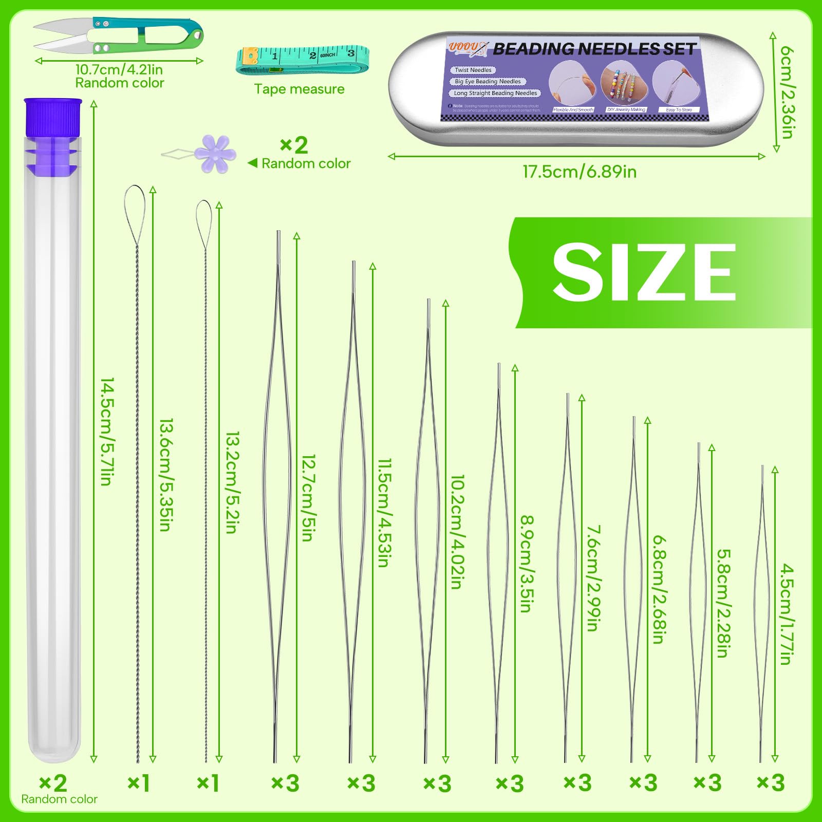 86 Pcs Beading Needle Set, 6 Sizes Big Eye Beading Needles for Seed Beads, Long Straight Bead Needles, Twist Beading Needles, Flexible Needle for Jewelry Making