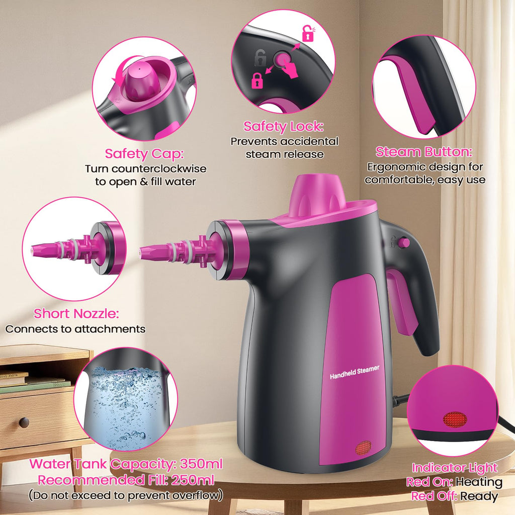 Steam Cleaner, Pressurized Handheld 13pcs Multi-Purpose Natural Deep Cleaning Steamer, Portable Steamer for Cleaning Home, Grout, Kitchen, Car, Window, Upholstery, Bathroom and Clothes, White