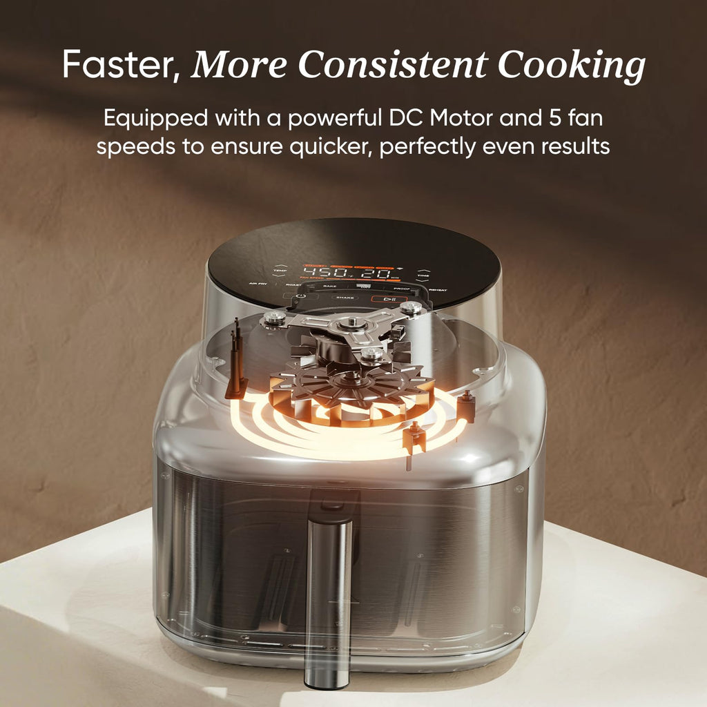 Cosori 9-in-1 TurboBlaze Air Fryer 6 Qt, PFAS-Free Ceramic Coating, 90°–450°F, Precise Heating for Even Results, Air Fry, Roast, Bake, Broil, Dry, Frozen, Proof, Reheat, Keep Warm, 120V, Dark Gray