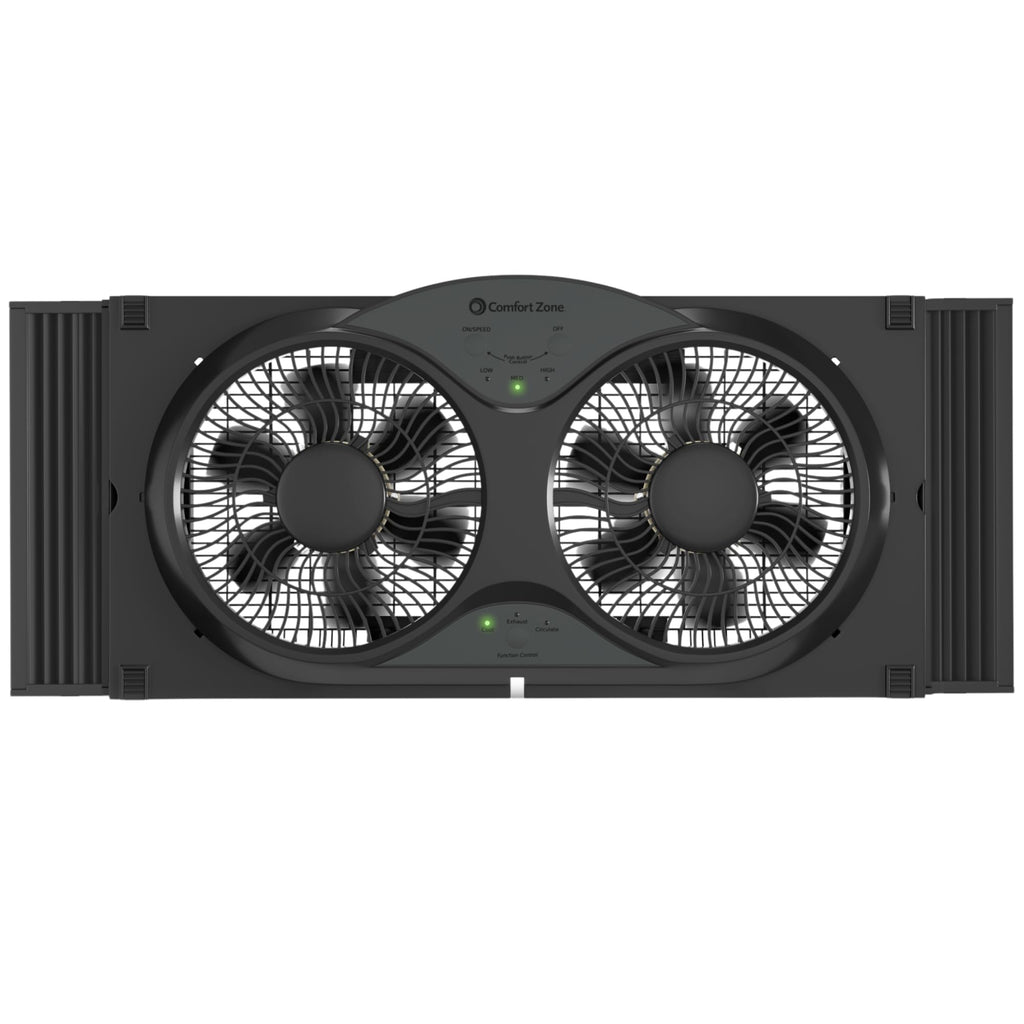 Comfort Zone Twin Window Fan with Reversible Airflow Control, 9 inch, Auto-Locking Expanders, 2 Speed Fan, Dual Fan, Exhaust, Airflow 9.84 ft/sec, Ideal for Home, Kitchen, Bedroom & Office, CZ319WT