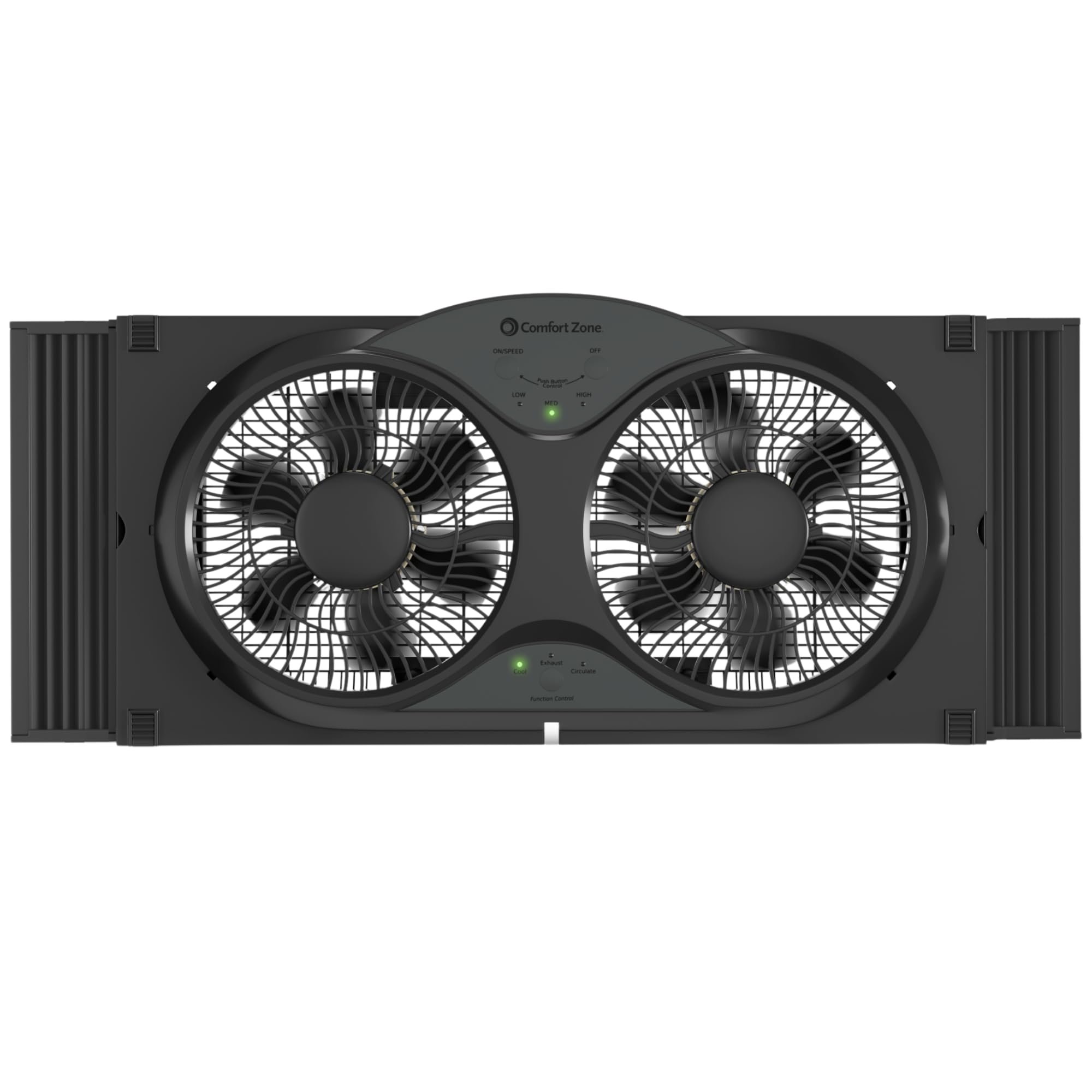 Comfort Zone Twin Window Fan with Reversible Airflow Control, 9 inch, Auto-Locking Expanders, 2 Speed Fan, Dual Fan, Exhaust, Airflow 9.84 ft/sec, Ideal for Home, Kitchen, Bedroom & Office, CZ319WT