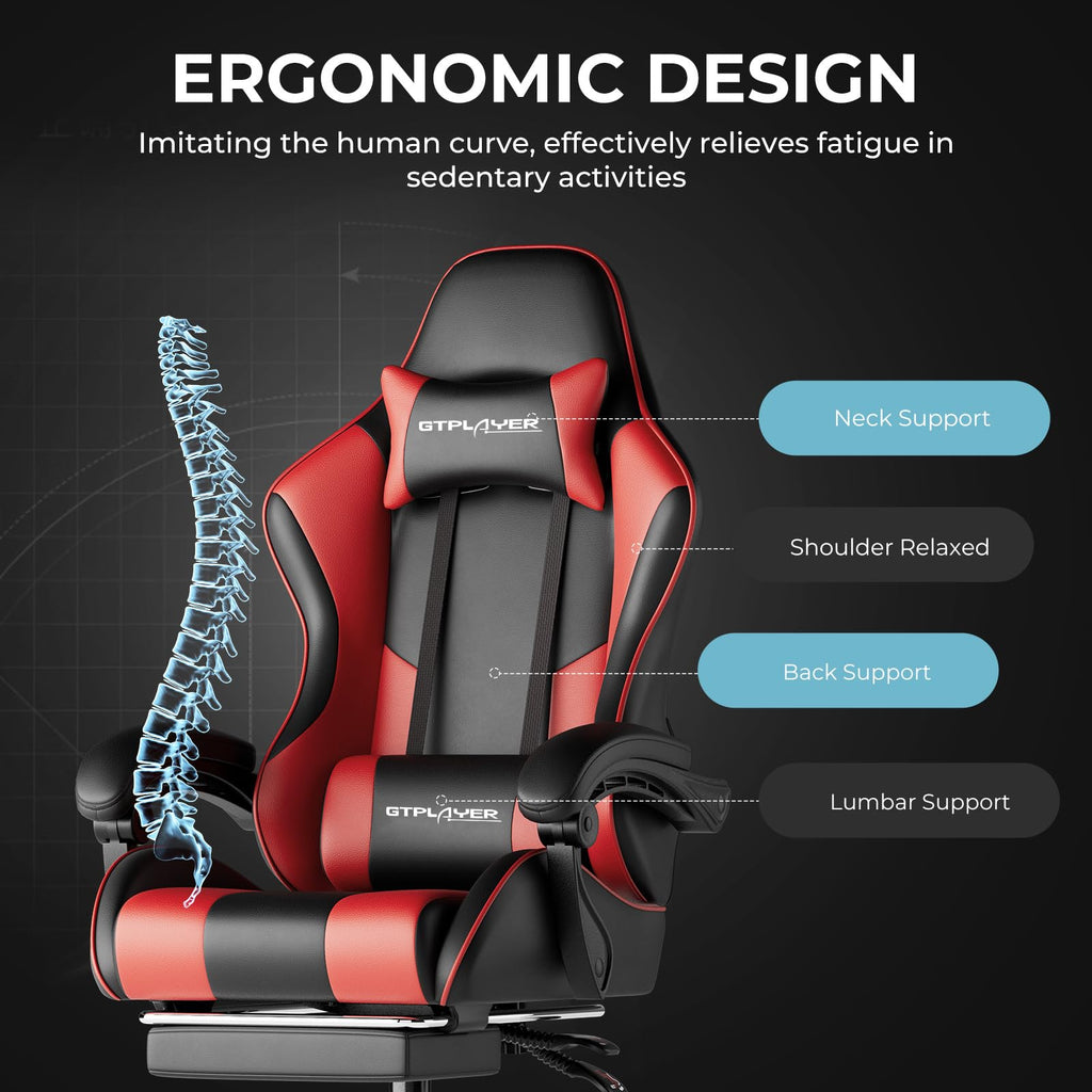 GTPLAYER Gaming Chair, Computer Chair with Footrest and Lumbar Support, Height Adjustable Game Chair with 360°-Swivel Seat and Headrest and for Office or Gaming (Pearl White)