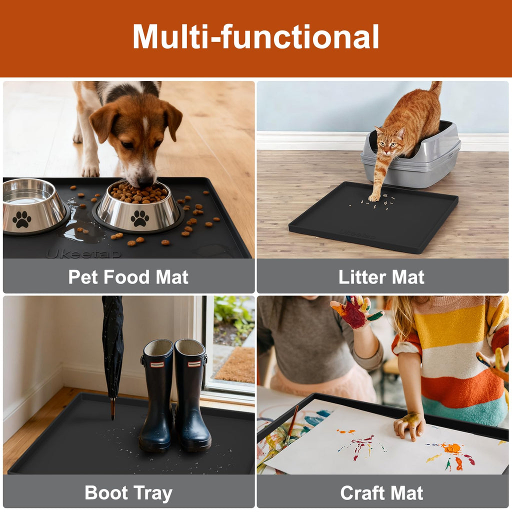 ukeetap Extra Thick Silicone Mat Waterproof with Raised Edge 34" x 22", Under Sink Mat for Kitchen & Bathroom, Kitchen Cabinet Liner, Multi-Purpose for Storage & Protection, Gray