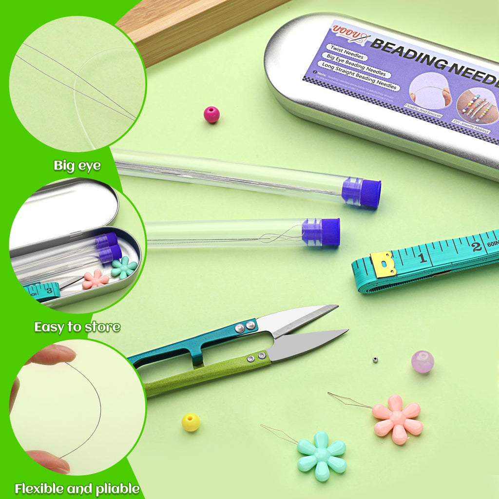 86 Pcs Beading Needle Set, 6 Sizes Big Eye Beading Needles for Seed Beads, Long Straight Bead Needles, Twist Beading Needles, Flexible Needle for Jewelry Making