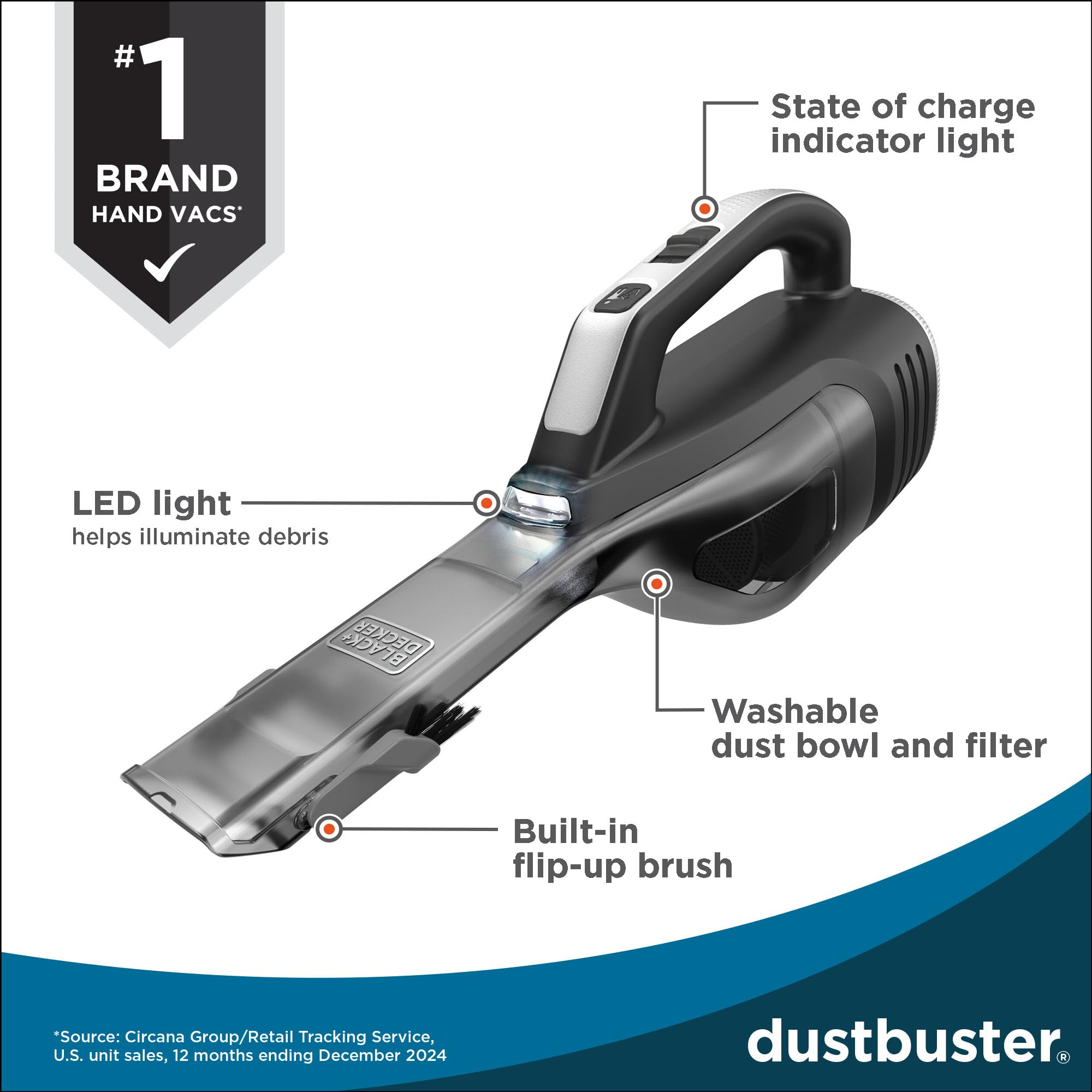 Black+Decker, Dustbuster AdvancedClean Handheld Vacuum Cordless, Compact Home and Car Vacuum with Crevice Tool, Rotating Nozzle and Charging Station