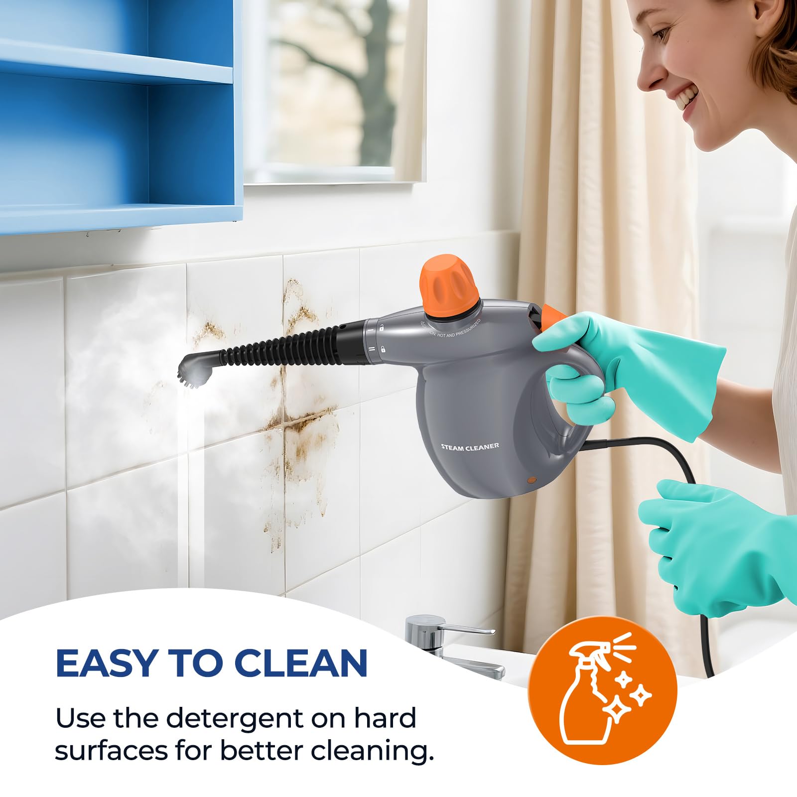 Steam Cleaner, Pressurized Handheld 13pcs Multi-Purpose Natural Deep Cleaning Steamer, Portable Steamer for Cleaning Home, Grout, Kitchen, Car, Window, Upholstery, Bathroom and Clothes, White