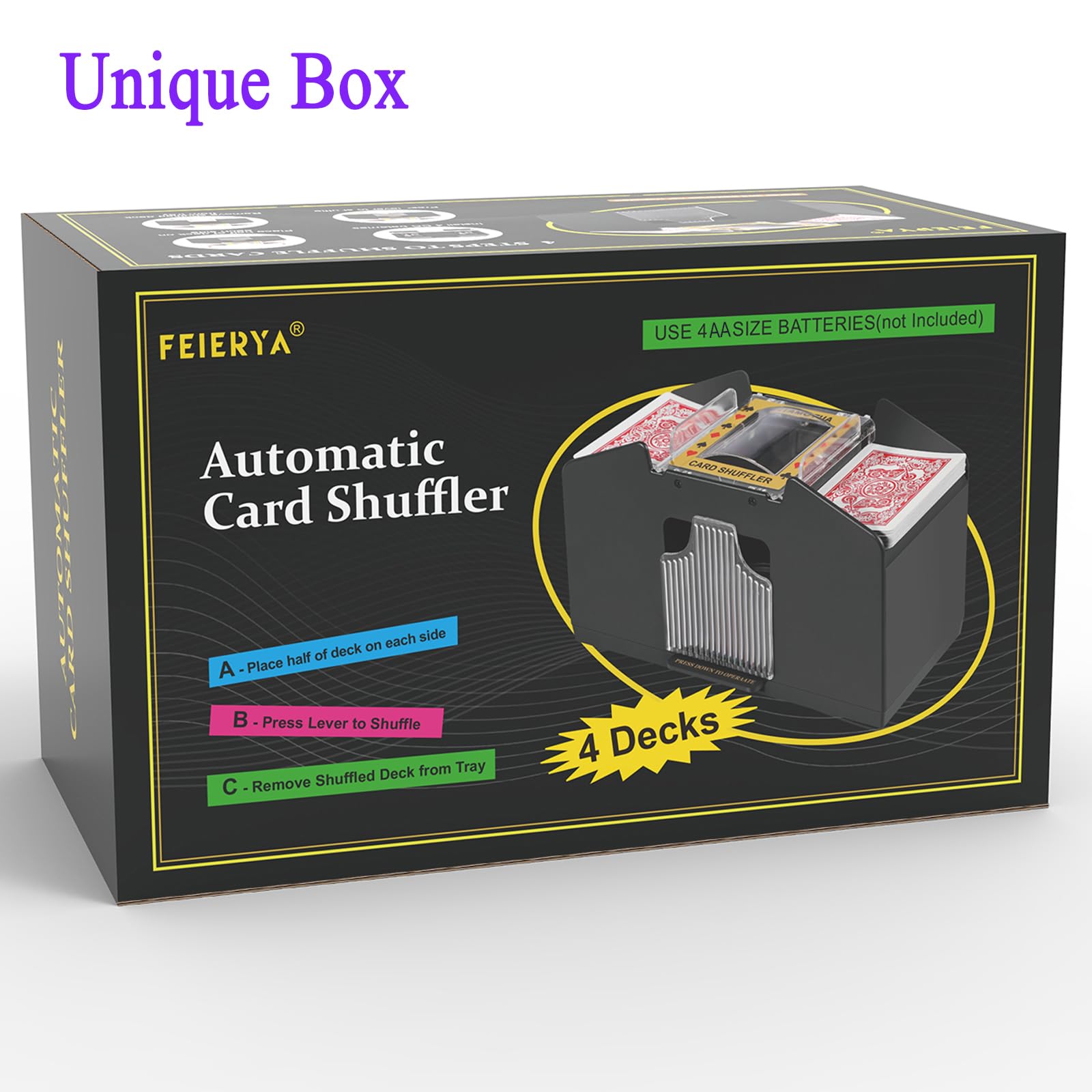 FEIERYA Automatic Card Shuffler 2 Deck,Battery-Operated Electric UNO Poker Shuffler,Playing Card Shuffler for Home Card Game,Travel