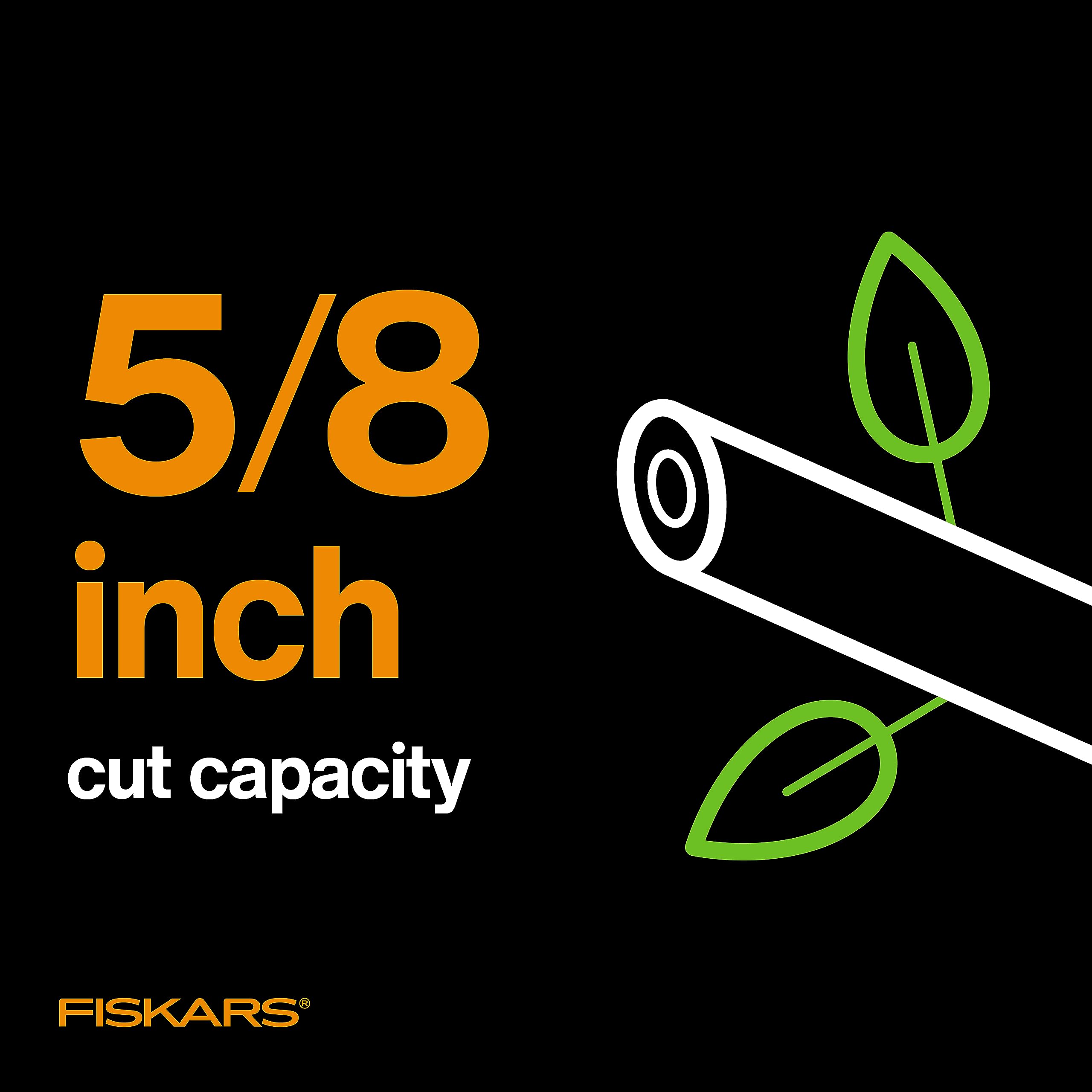 Fiskars Bypass Pruning Shears, 5/8" Cut Capacity Gardening Scissors, Self-Cleaning Sap Groove Prevents Sticking, Non-Slip Grip for Cutting Stems & Branches, Sharp Steel Blades w/ Low-Friction Coating