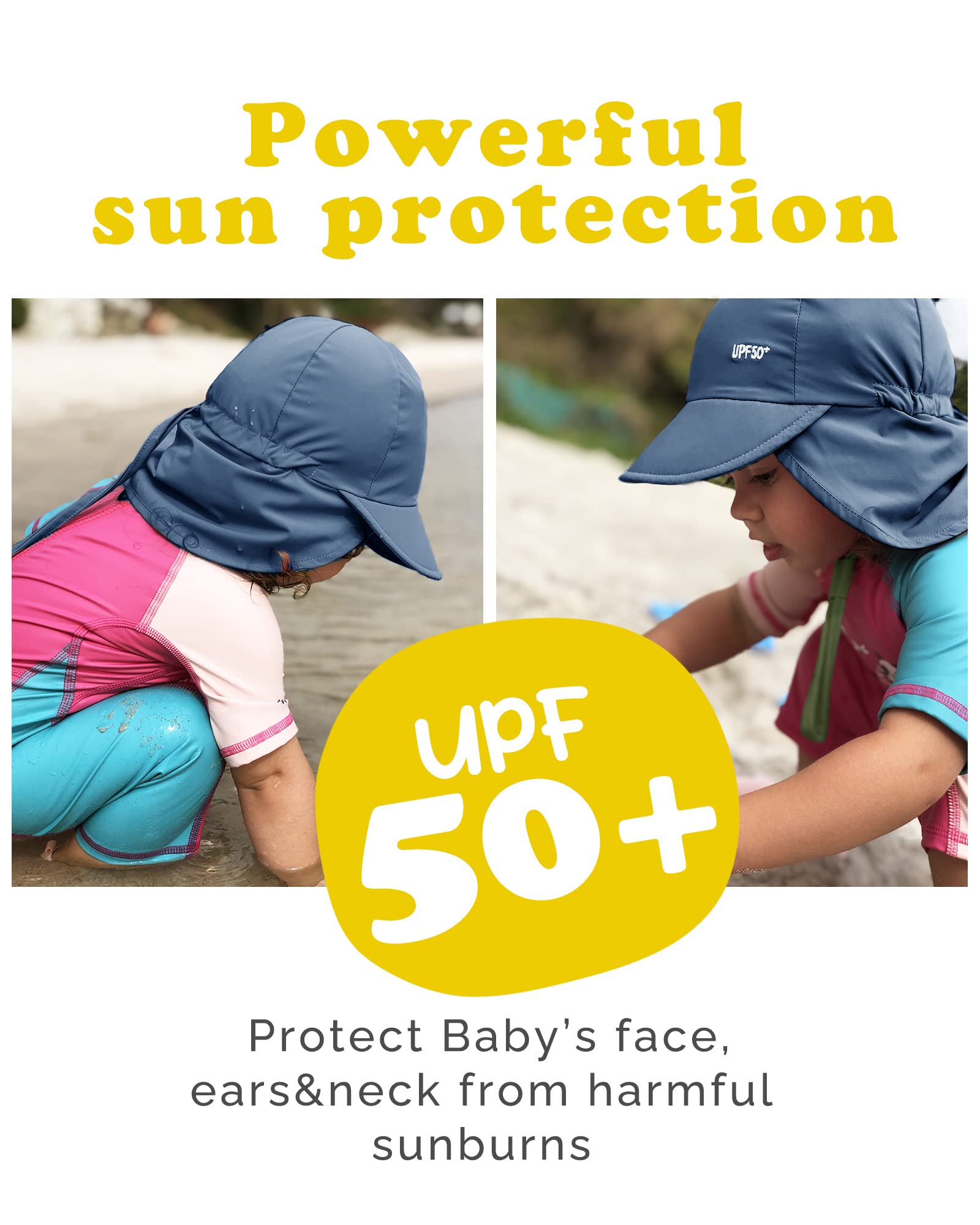 FURTALK Baby Sun Hat with Neck Flap UPF 50+ Adjustable Baby Boys Girls Summer Beach Hat for Traveling Swim Hat
