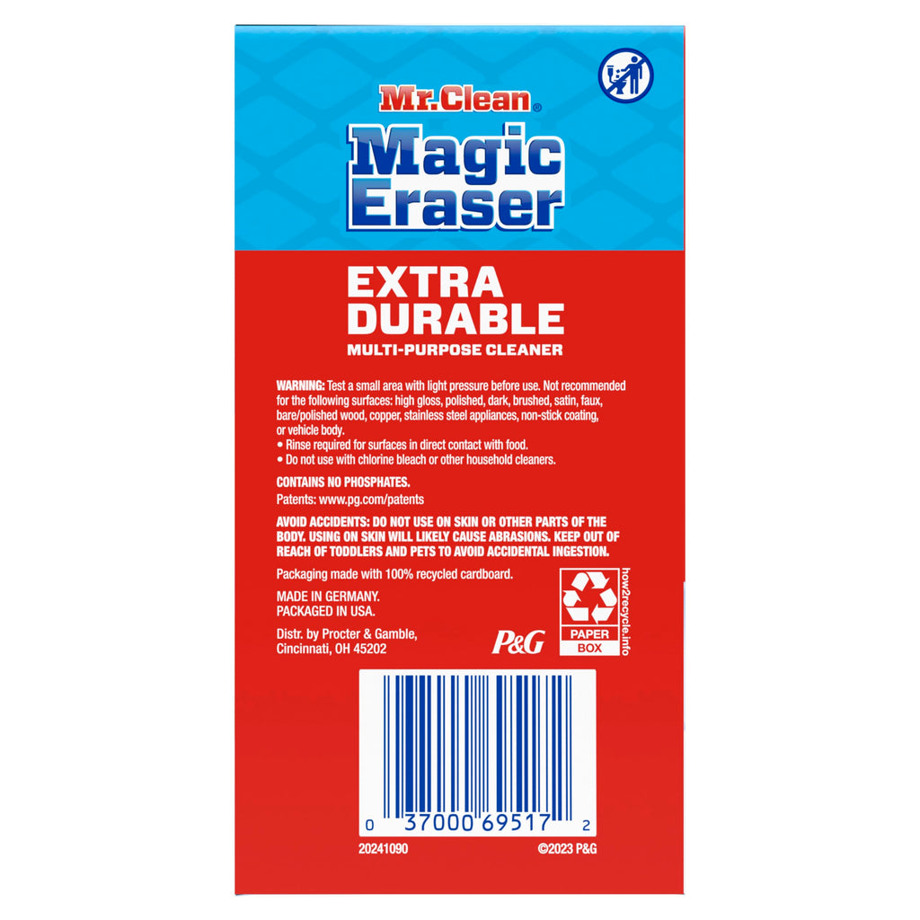 Mr. Clean Magic Eraser Sponge, All Purpose Cleaner, Cleaning Scrubber, Wall, Sneaker, Kitchen, Bathroom, Shower Cleaning Supplies, Melamine Sponge, Cleaning Pads, Whole Home Extra Durable, 12ct
