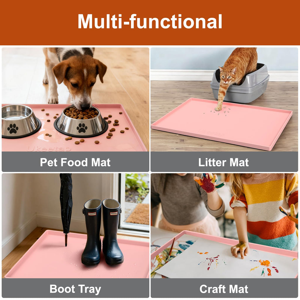 ukeetap Extra Thick Silicone Mat Waterproof with Raised Edge 34" x 22", Under Sink Mat for Kitchen & Bathroom, Kitchen Cabinet Liner, Multi-Purpose for Storage & Protection, Gray