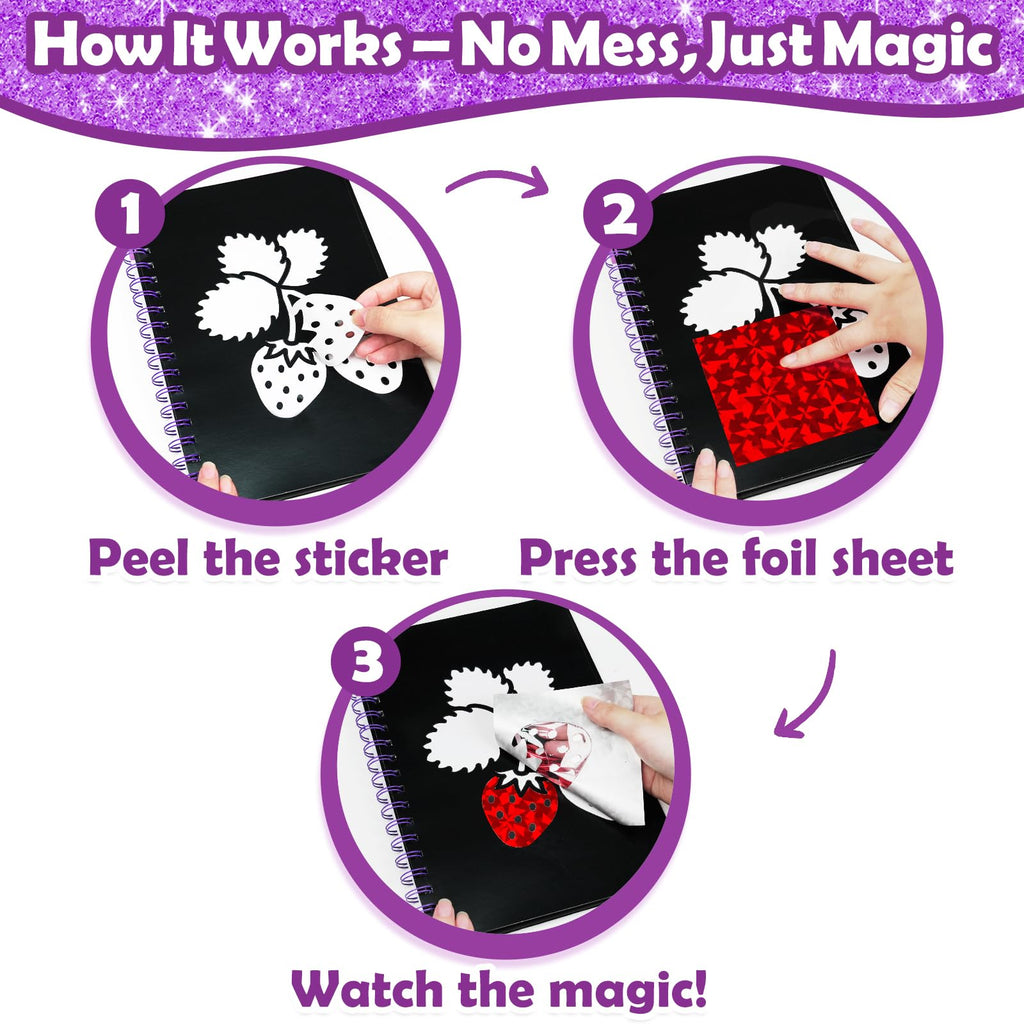 FUNNYB&G Foil Art Craft Kit for Girls 4-10 Years Old: Mess-Free & No-Glue, Create 16 Sparkly Princess Unicorn Pictures – Perfect Travel Toy & Birthday Gift for Kids (Princess)