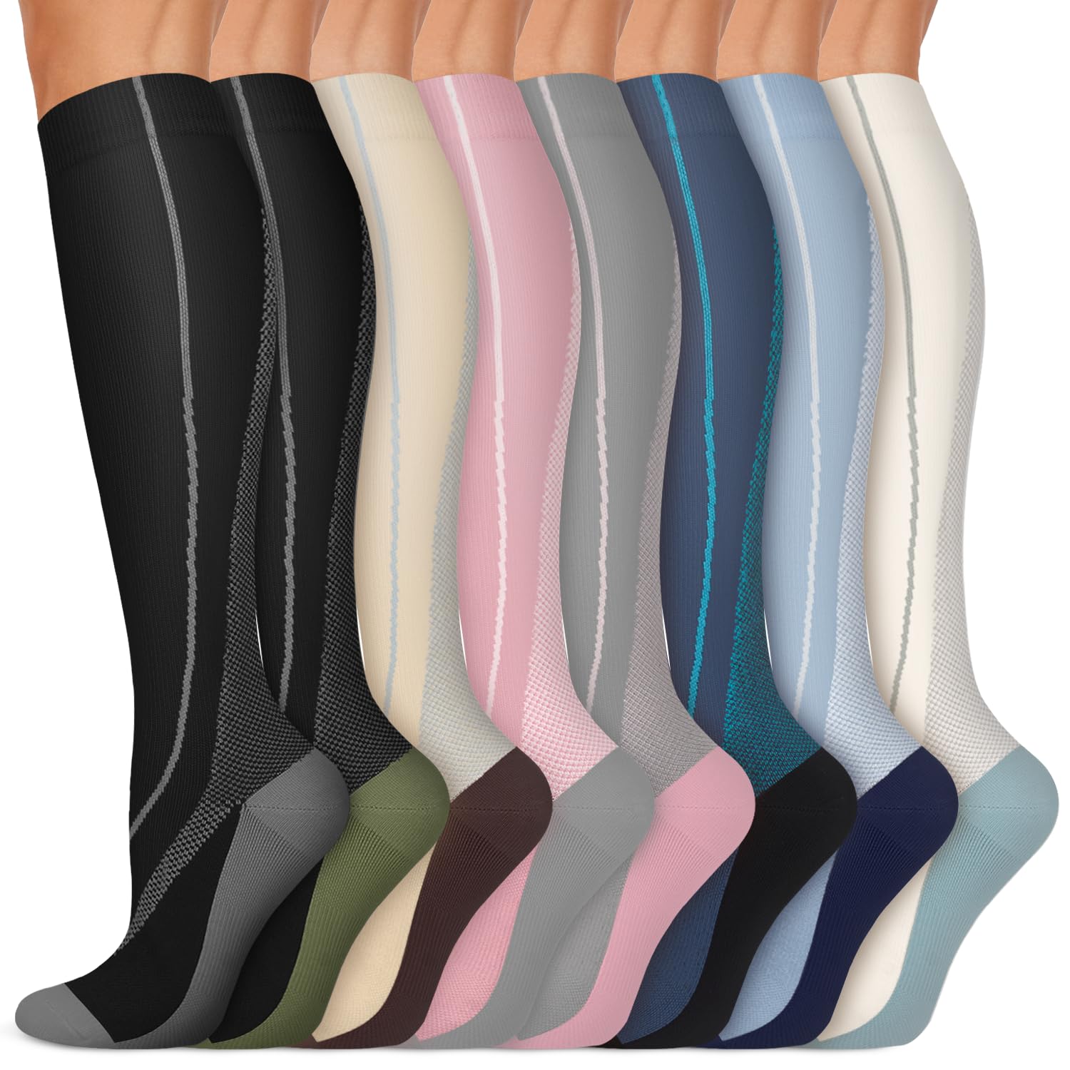 Copper Compression Socks 15-20 mmHg for Men & Women 8 Pairs – Circulation Support for Nurses, Travel, Running, Hiking, Soccer