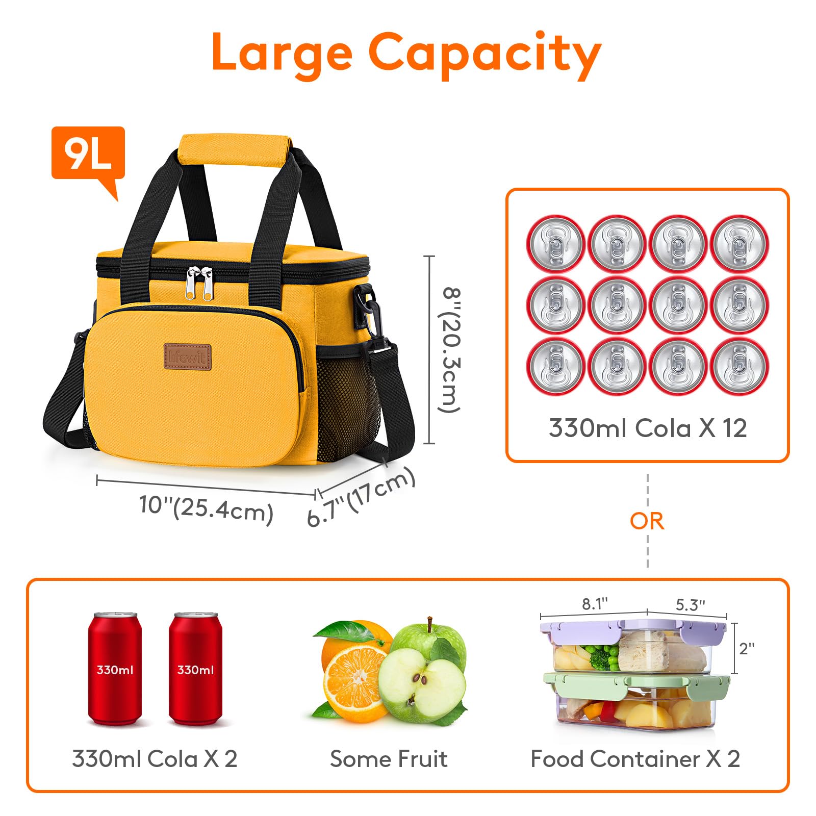 Lifewit Medium Lunch Bag, Insulated Lunch Box, Soft Cooler Cooling Tote for Adult Men Women, Black 12-Can (9L)