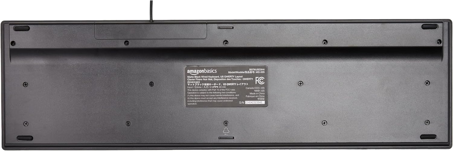 Amazon Basics Teclado QWERTY con cable, tamaño completo, negro