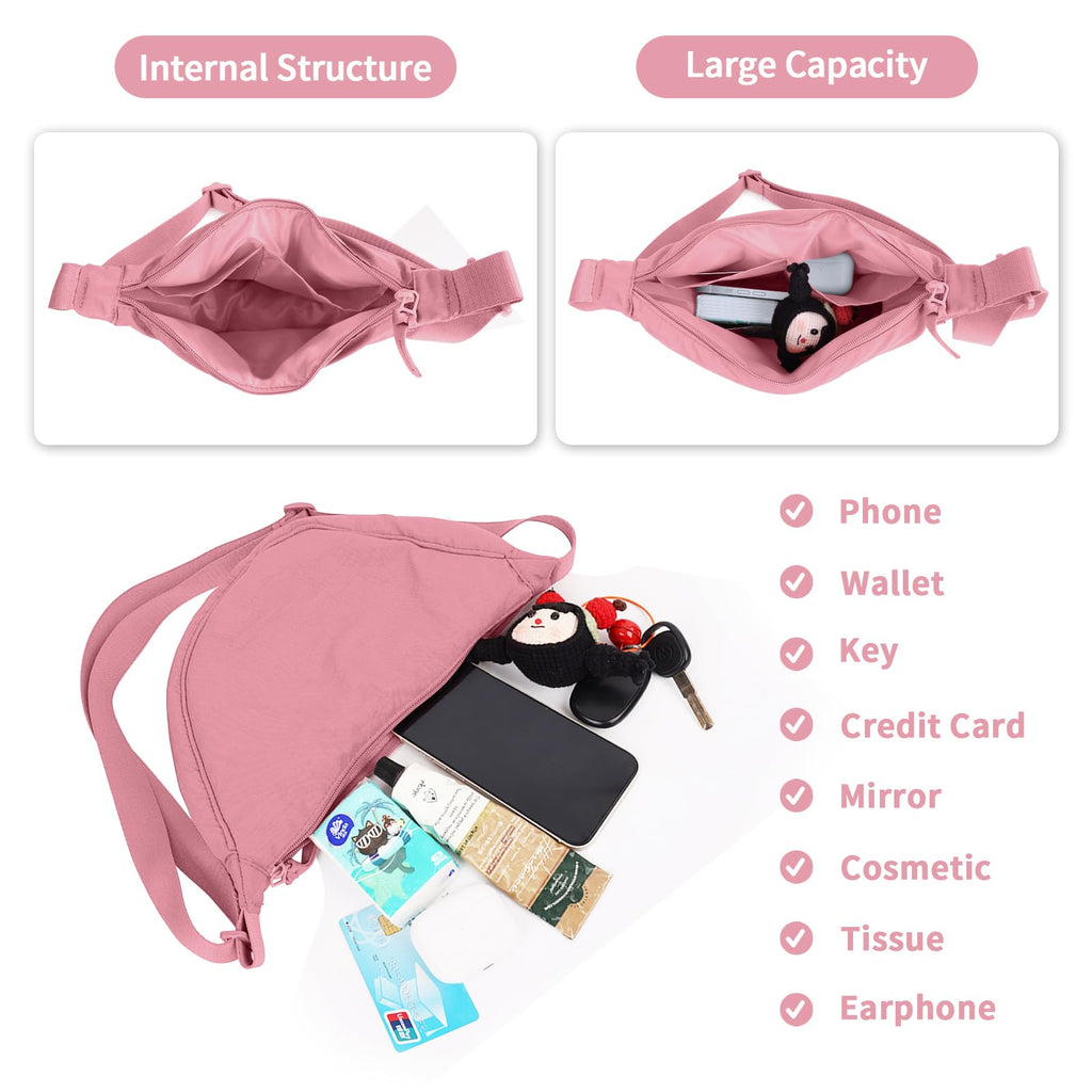 Nylon Crescent Crossbody Bag for Women Purses Trendy Men,Small Travel Sling Bag Hobo