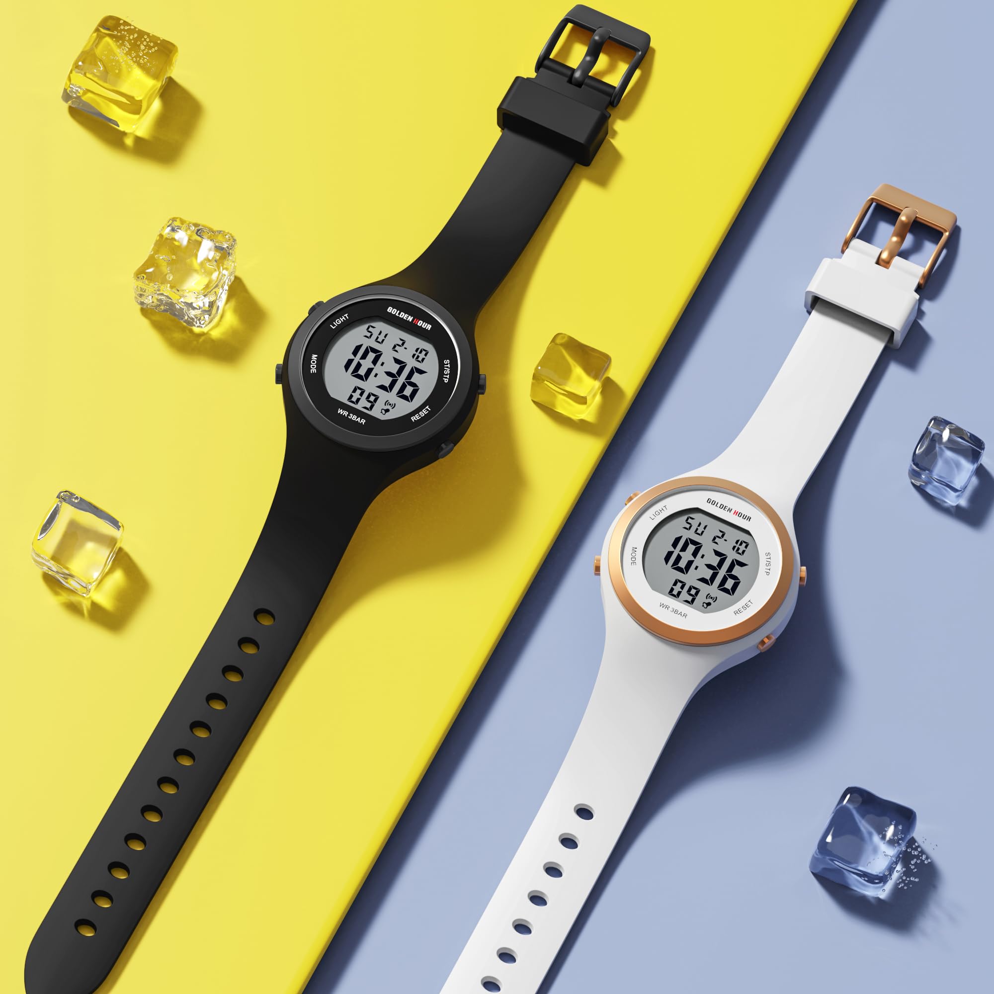 GOLDEN HOUR Waterproof Sport Women's Digital Chronograph Silicone Strap Watch