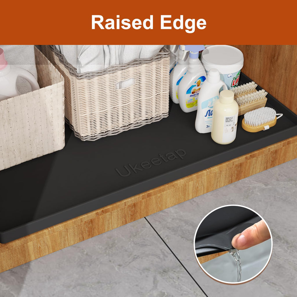 ukeetap Extra Thick Silicone Mat Waterproof with Raised Edge 34" x 22", Under Sink Mat for Kitchen & Bathroom, Kitchen Cabinet Liner, Multi-Purpose for Storage & Protection, Gray