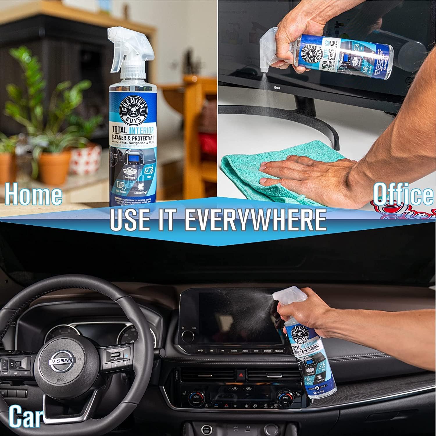Chemical Guys Total Interior Cleaner & Protectant Interior Cleaner, Cleans & Protects Leather, Vinyl, Plastic, Rubber, Glass with a Streak-Free Finish — Cars, Trucks, SUVs, RVs, 16 oz