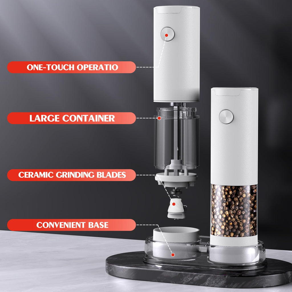 Electric Salt and Pepper Grinder Set Automatic Battery Pepper Mill Shakers Adjustable Coarseness Upgraded Larger Capacity with Led Home and Kitchen Appliances Birthday Gifts for Women Men